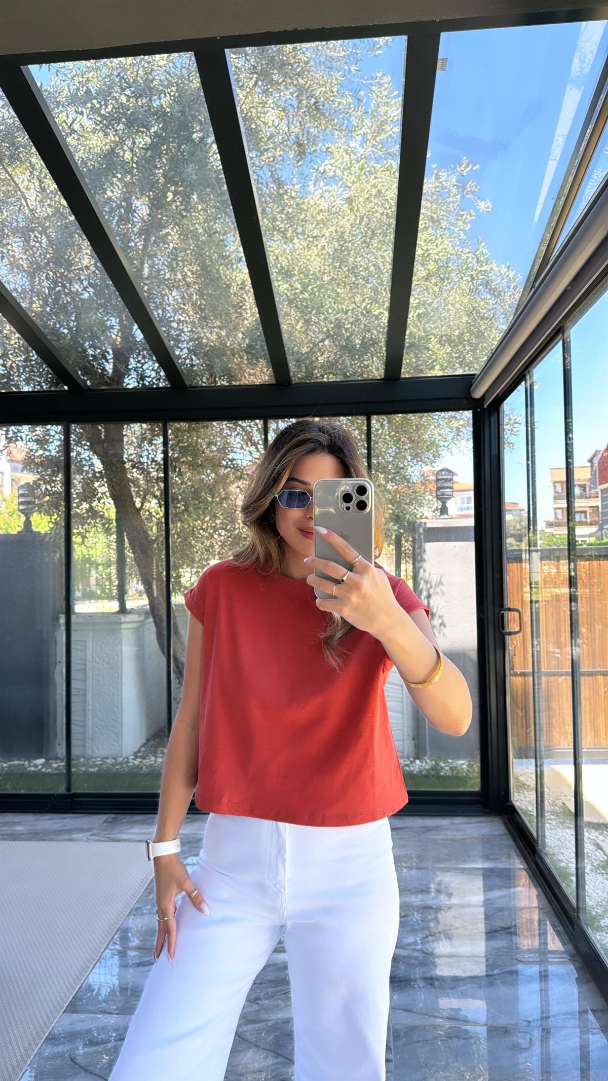 Kiremit Duble Kol Basic Tshirt