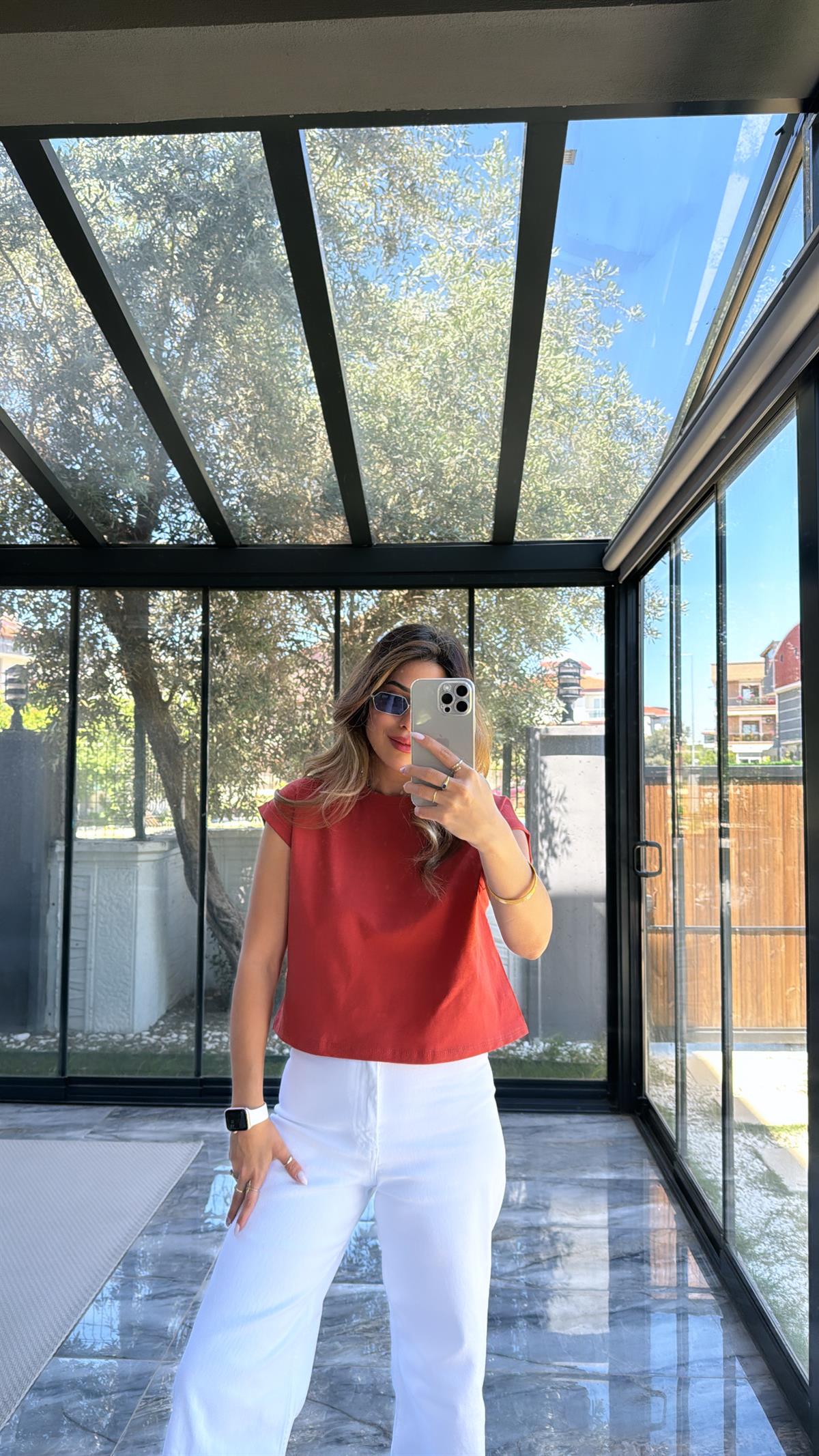 Kiremit Duble Kol Basic Tshirt