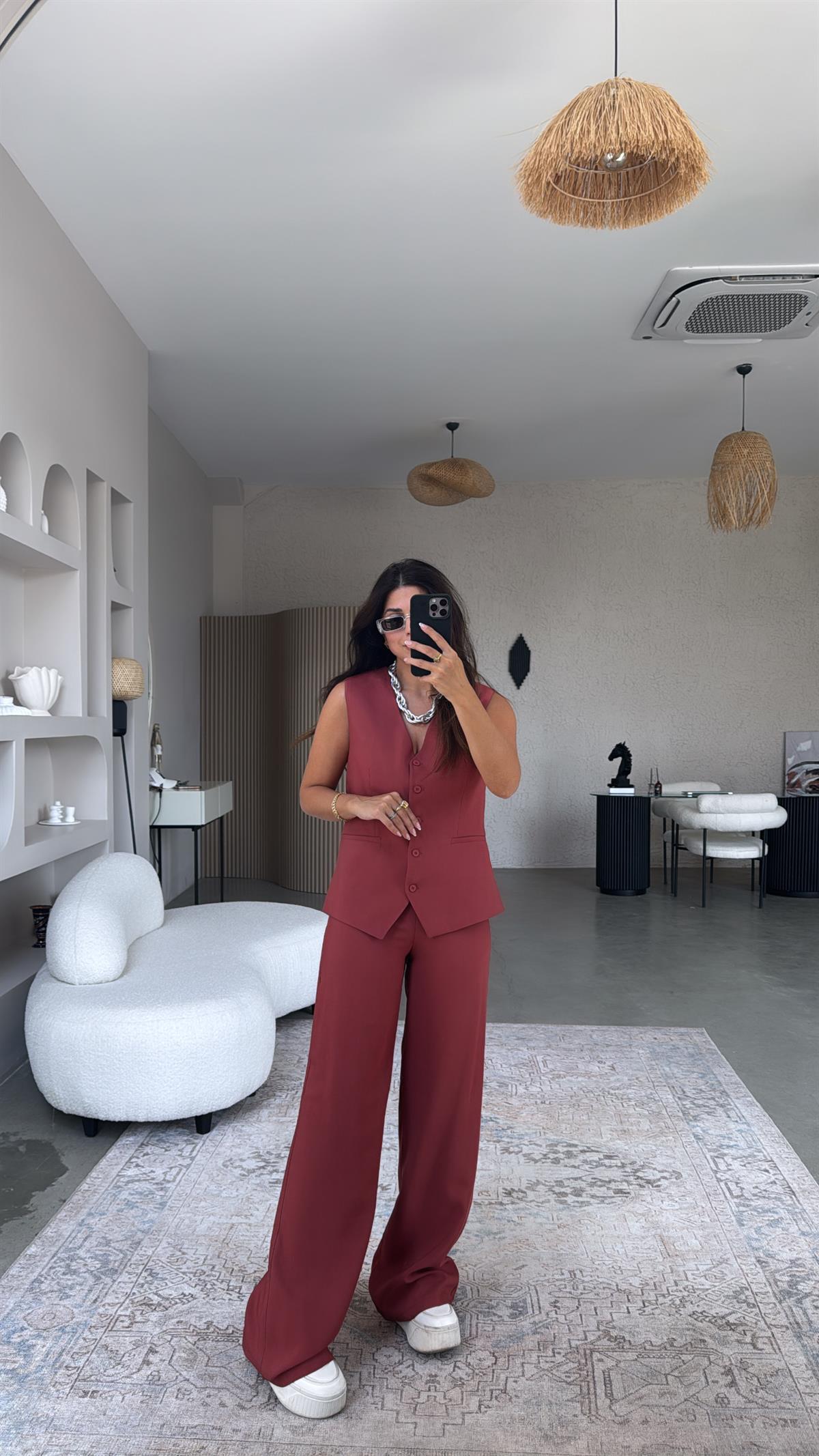 Kiremit Kumaş Pantolon ve Yelek Takım