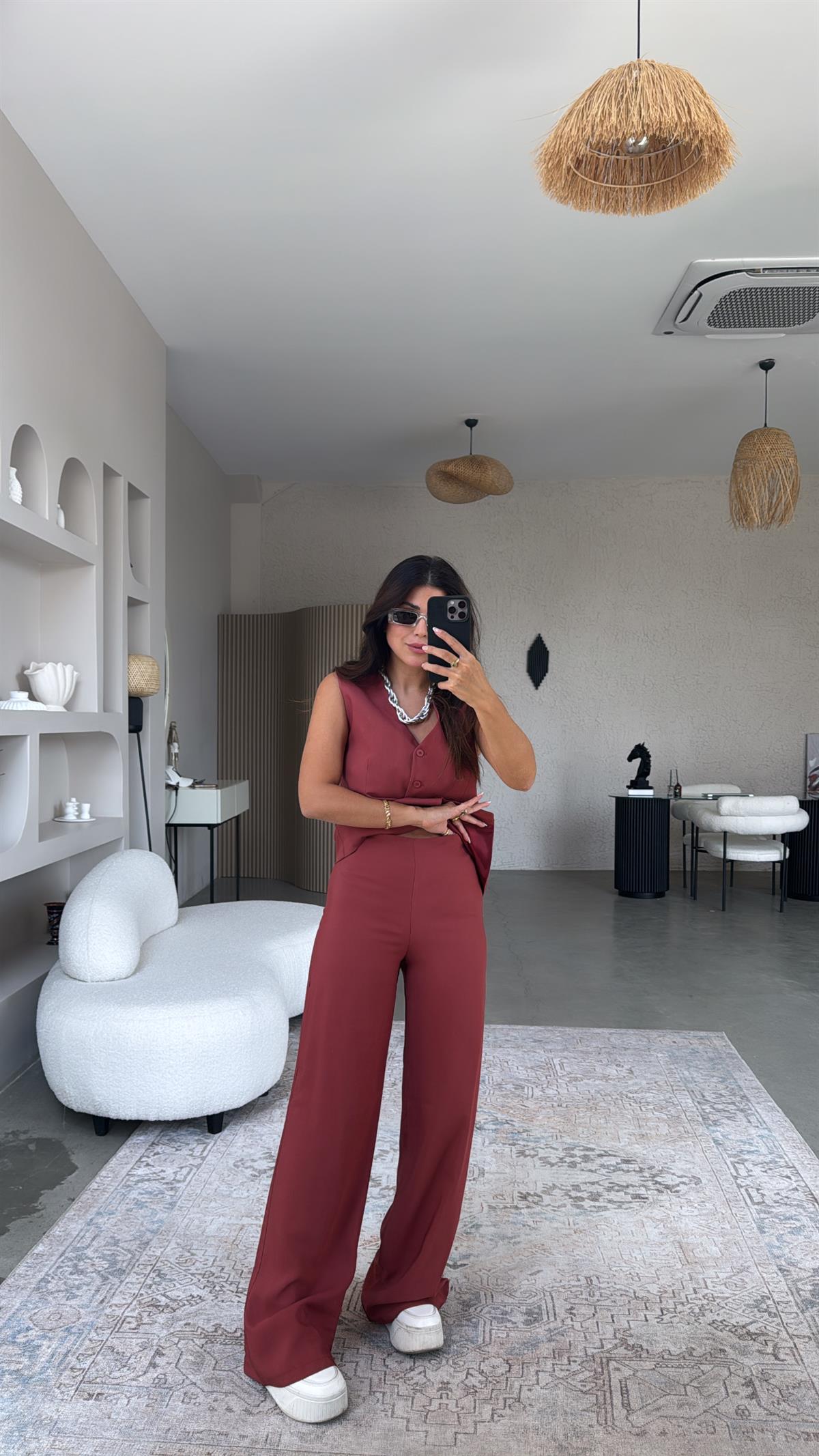 Kiremit Kumaş Pantolon ve Yelek Takım