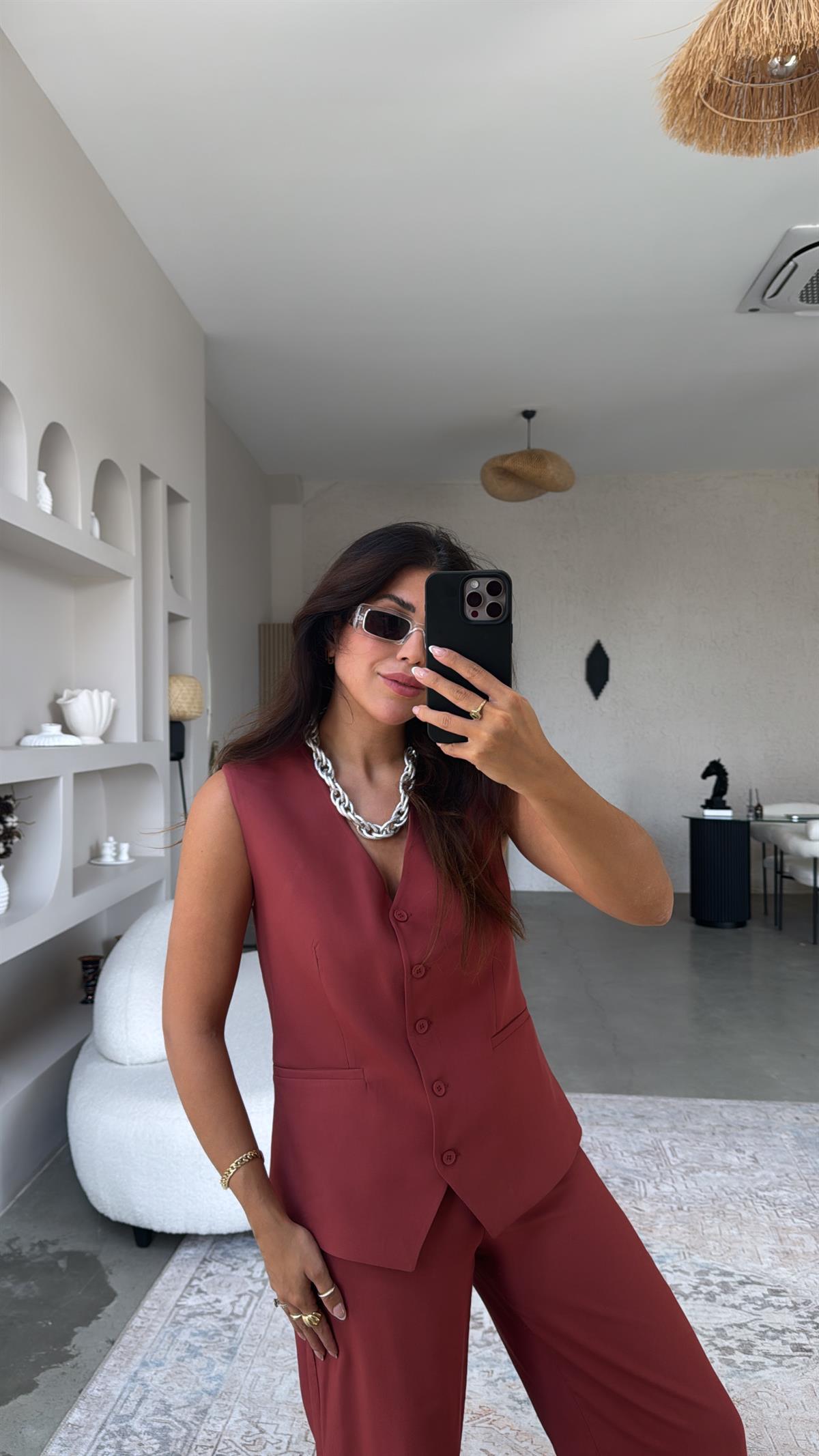 Kiremit Kumaş Pantolon ve Yelek Takım