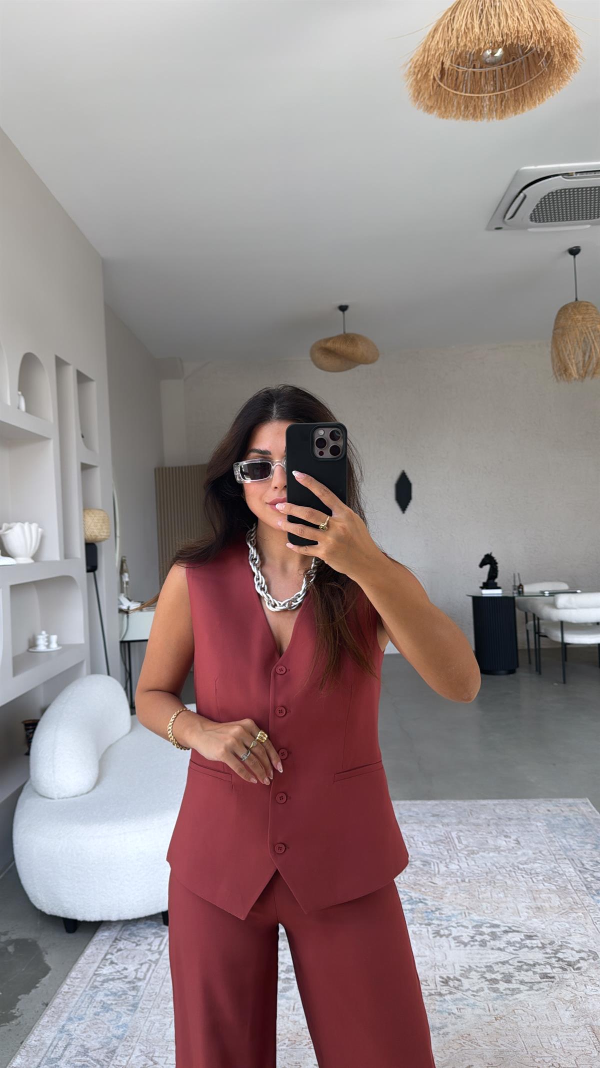 Kiremit Kumaş Pantolon ve Yelek Takım