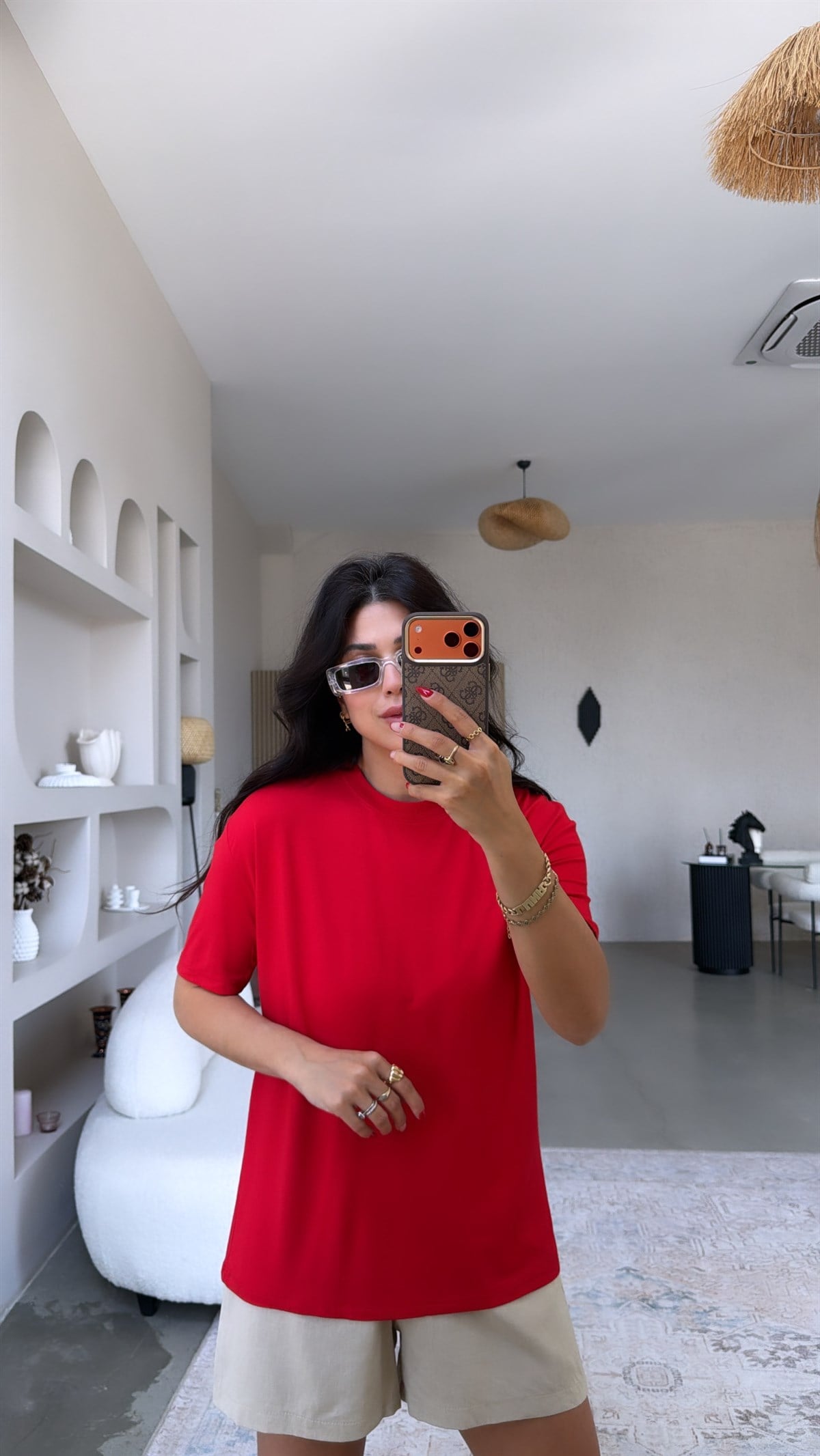 Kırmızı Bisiklet Yaka Viskon Tshirt