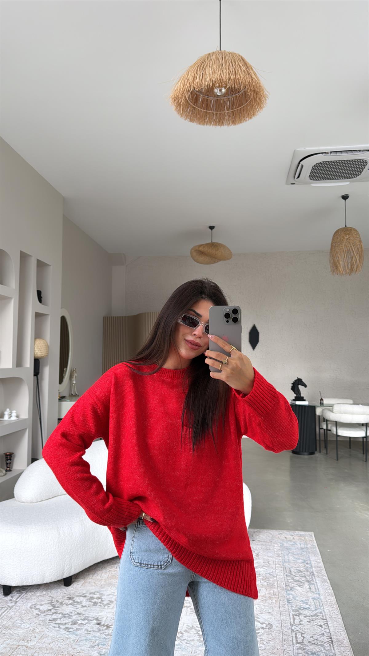 Kırmızı Bisiklet Yaka Yumoş Kazak