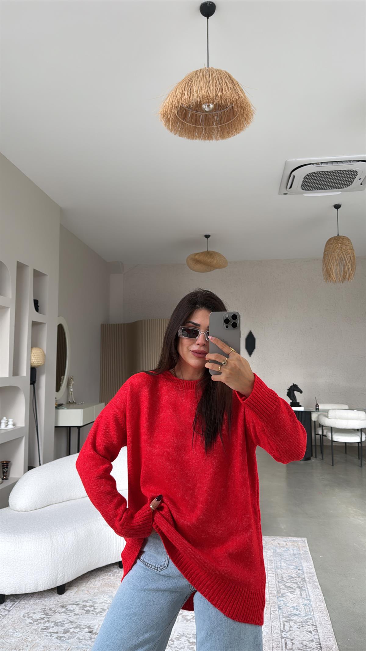 Kırmızı Bisiklet Yaka Yumoş Kazak