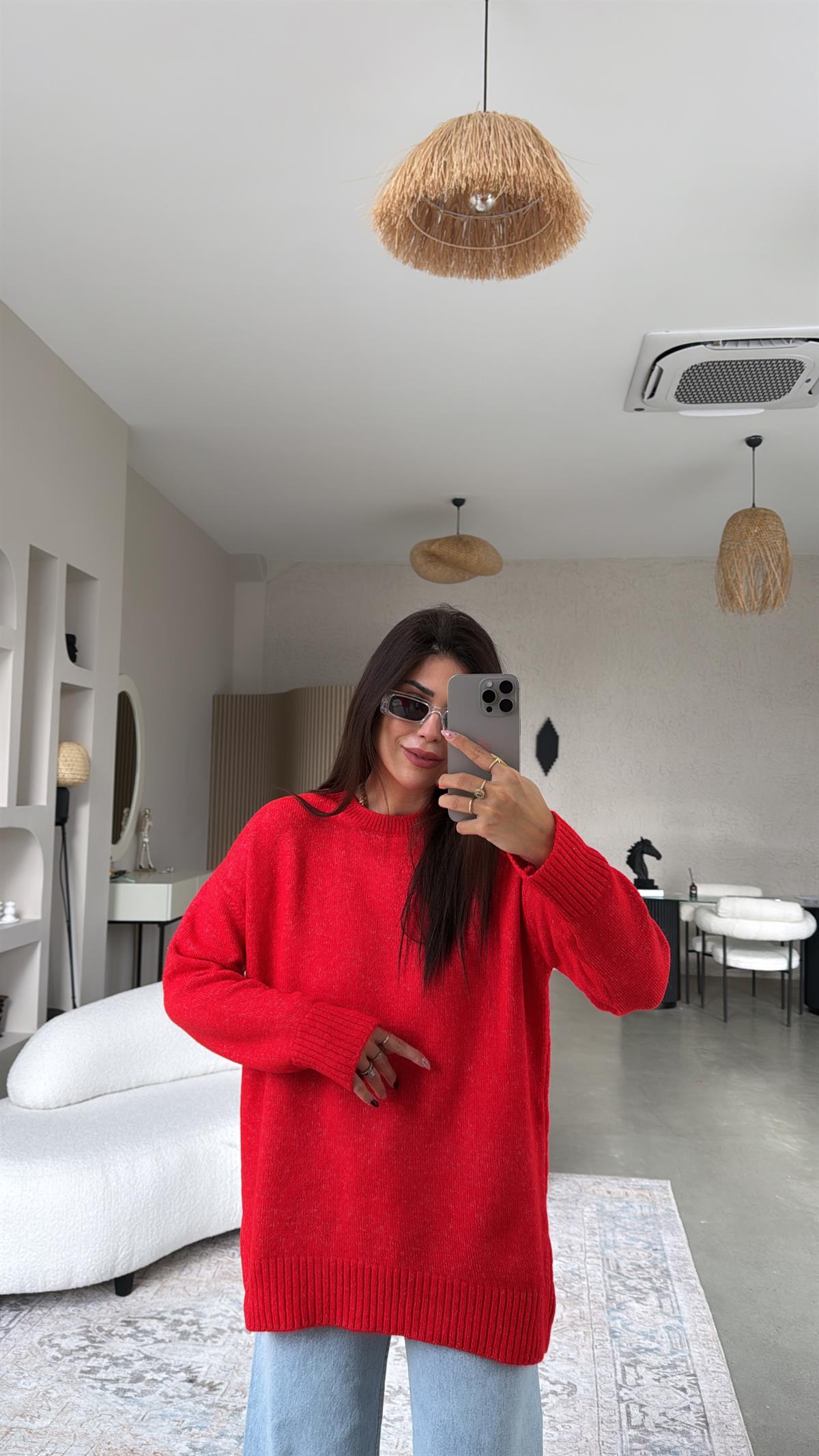 Kırmızı Bisiklet Yaka Yumoş Kazak