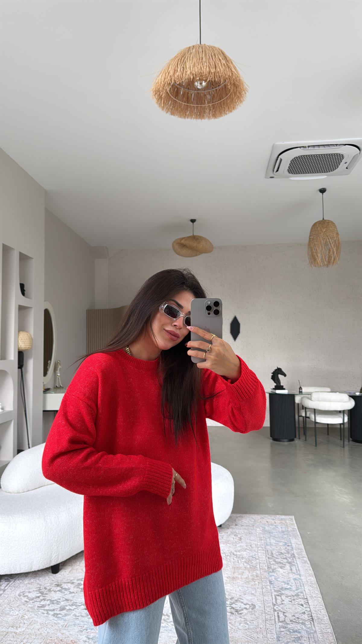 Kırmızı Bisiklet Yaka Yumoş Kazak