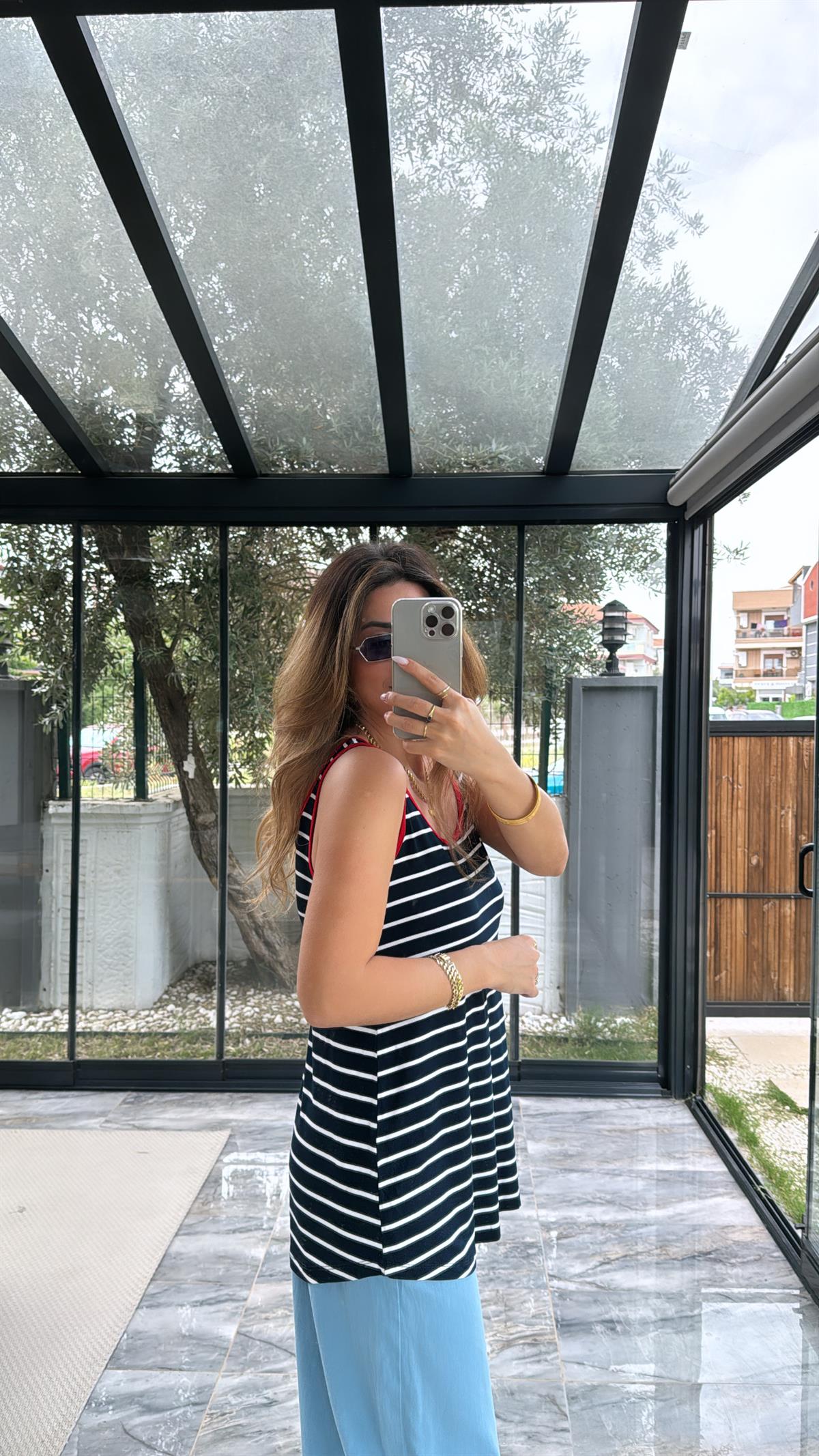 Kırmızı Biyeli Çizgili Kalın Askı Salaş Atlet