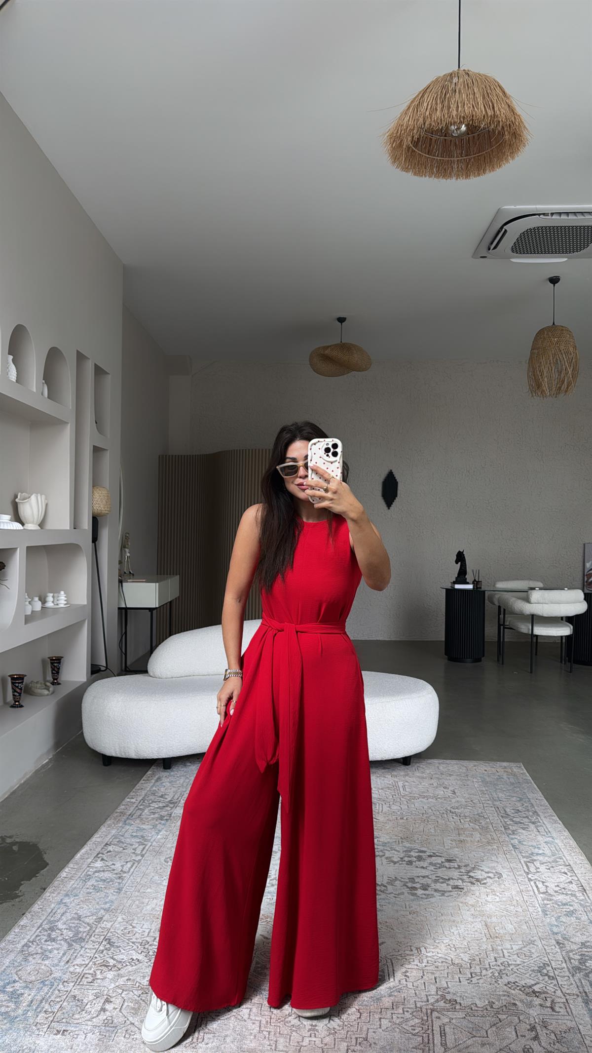 Kırmızı Bol Paça Tulum