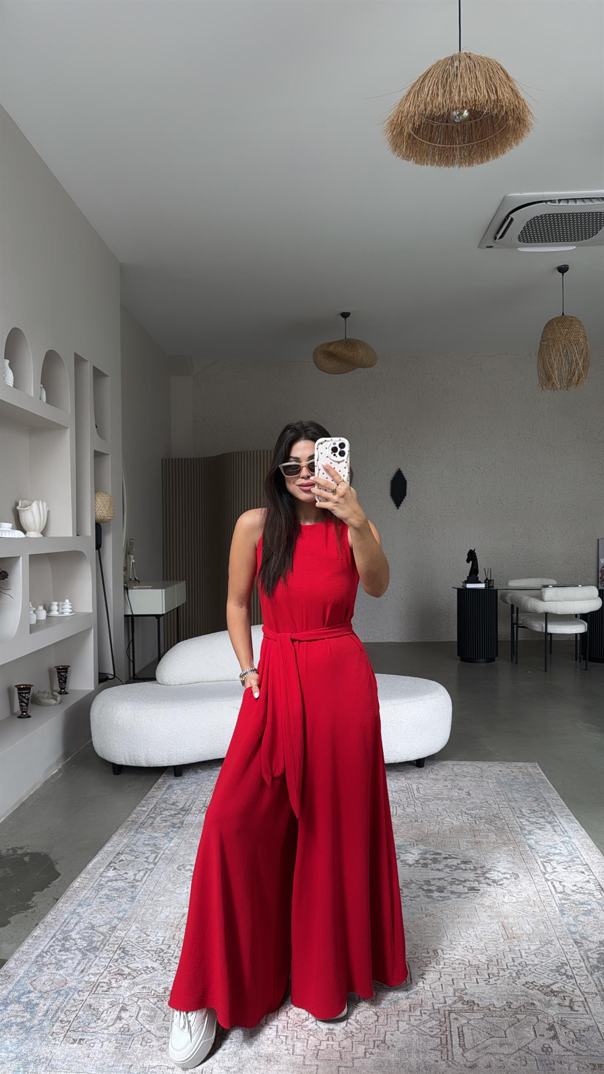 Kırmızı Bol Paça Tulum