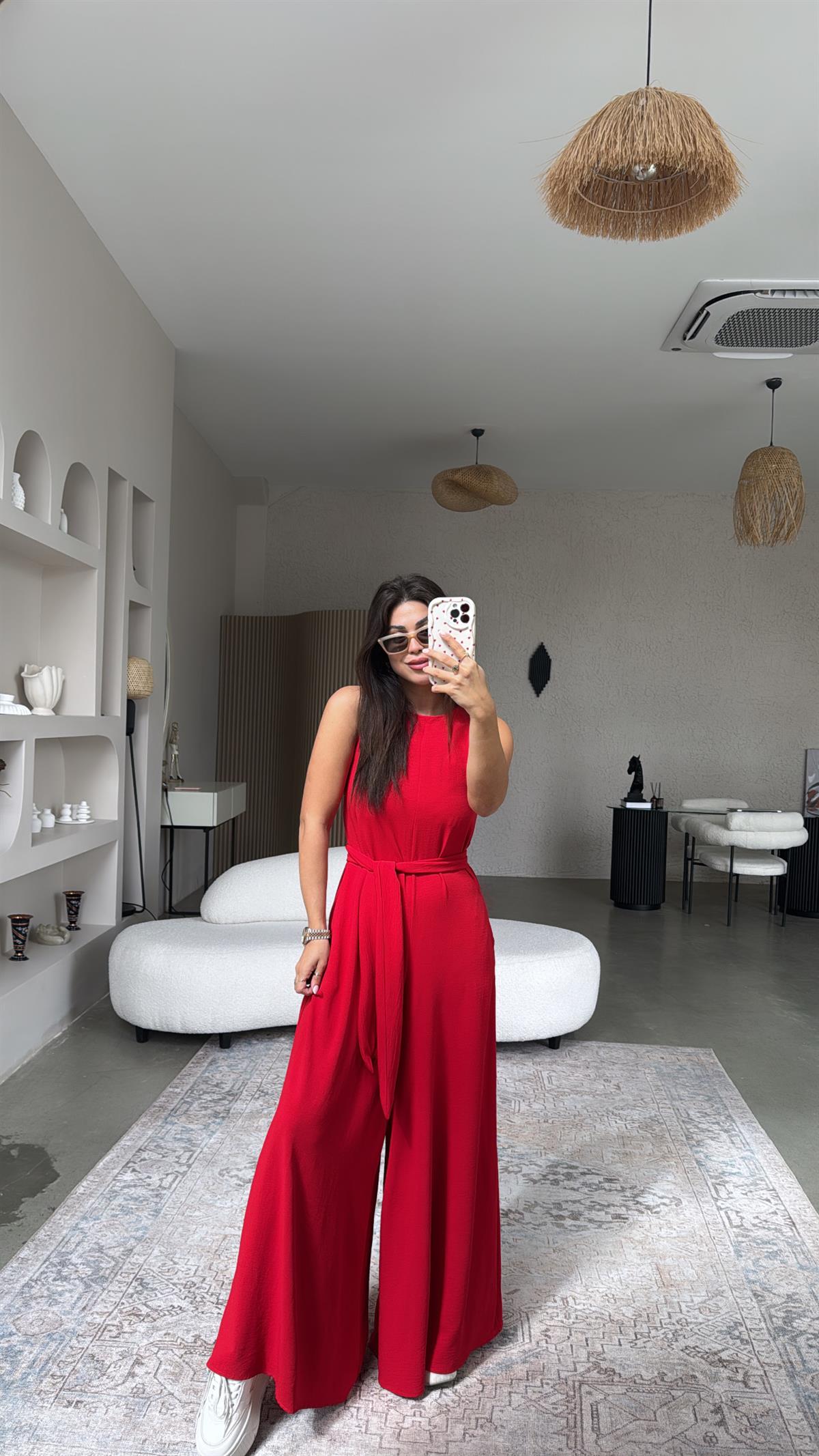 Kırmızı Bol Paça Tulum