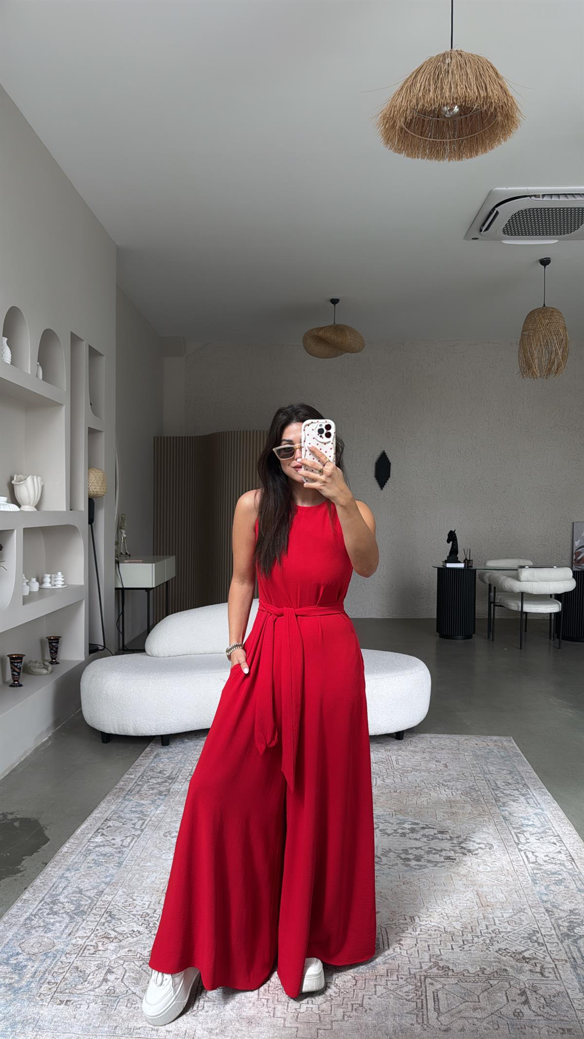 Kırmızı Bol Paça Tulum