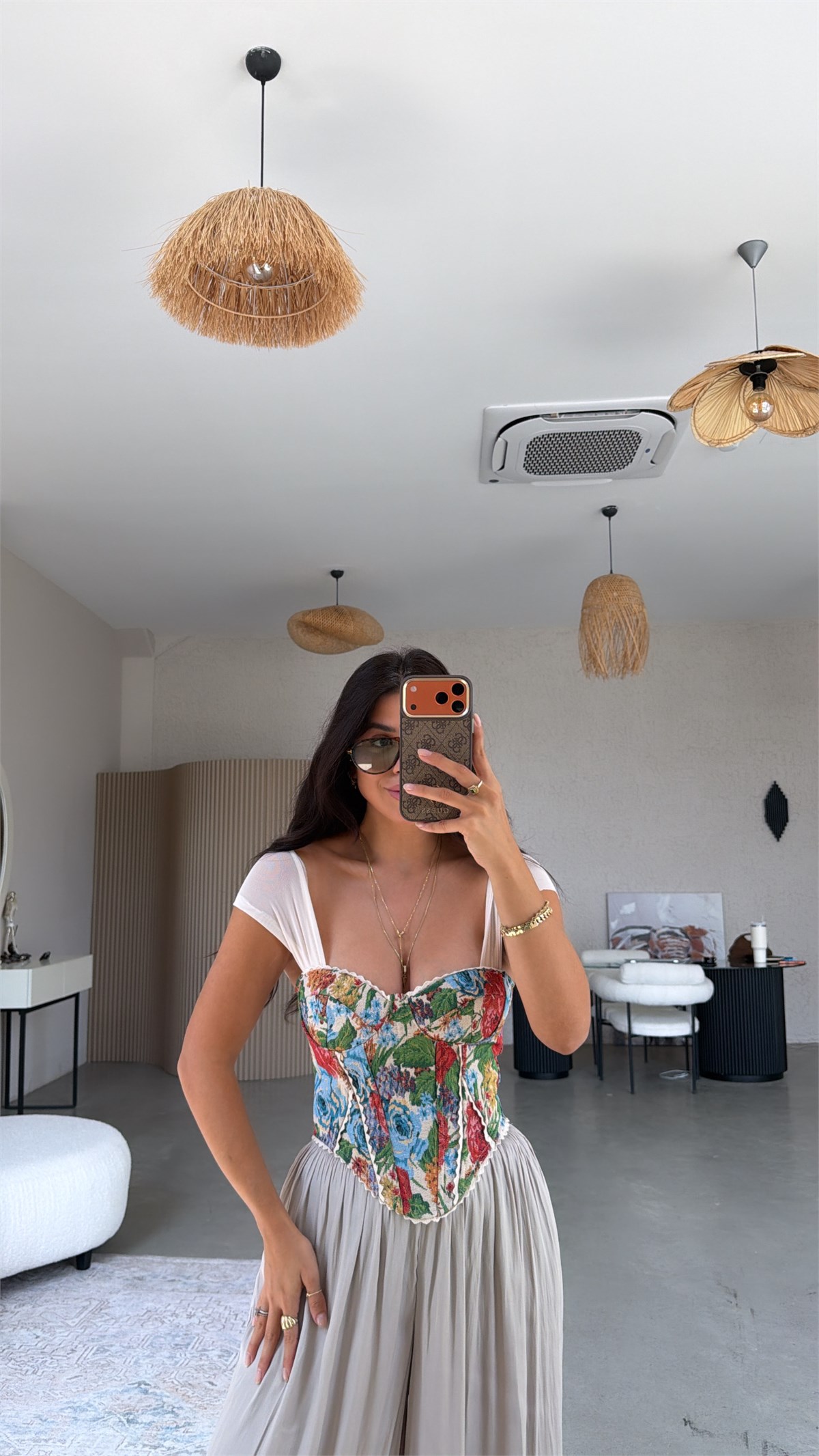 Kırmızı Desenli Tül Askılı Korse