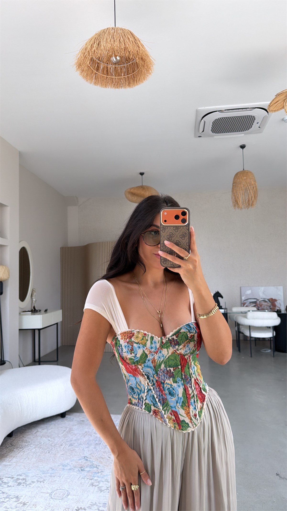Kırmızı Desenli Tül Askılı Korse