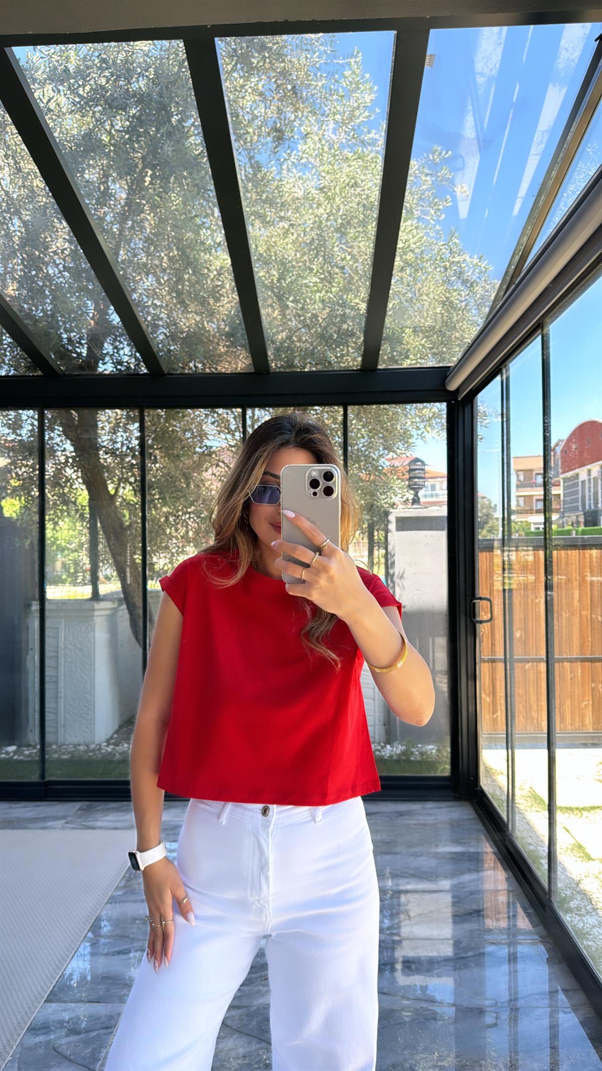 Kırmızı Duble Kol Basic Tshirt