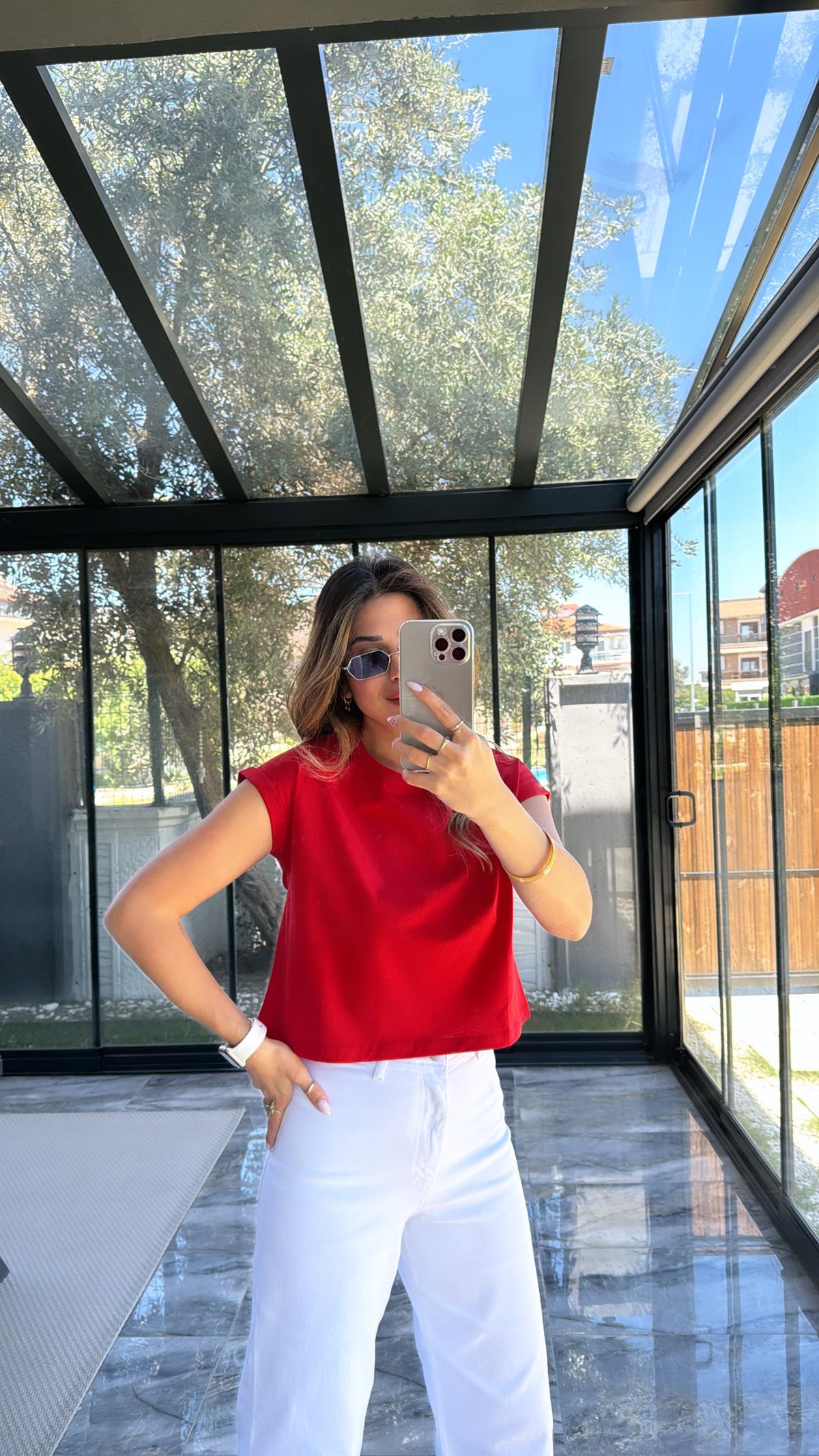 Kırmızı Duble Kol Basic Tshirt