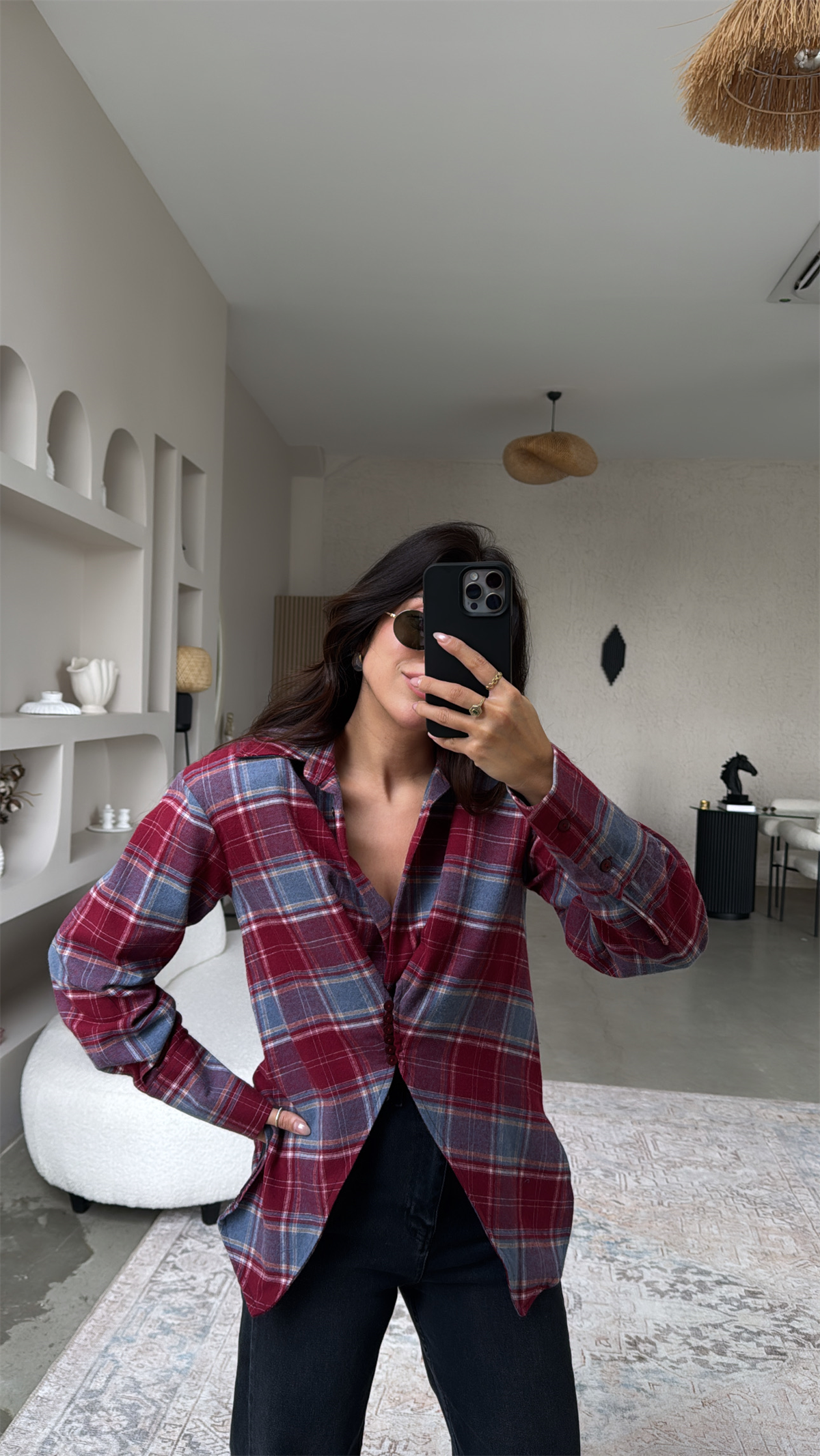 Kırmızı Ekose Vatkalı Tarz Gömlek