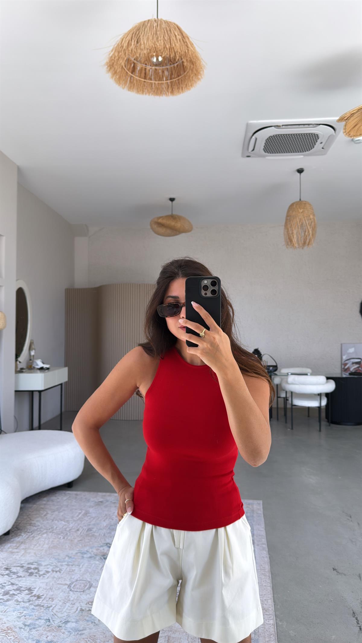 Kırmızı Halter Yaka Yumuşak Modal Atlet