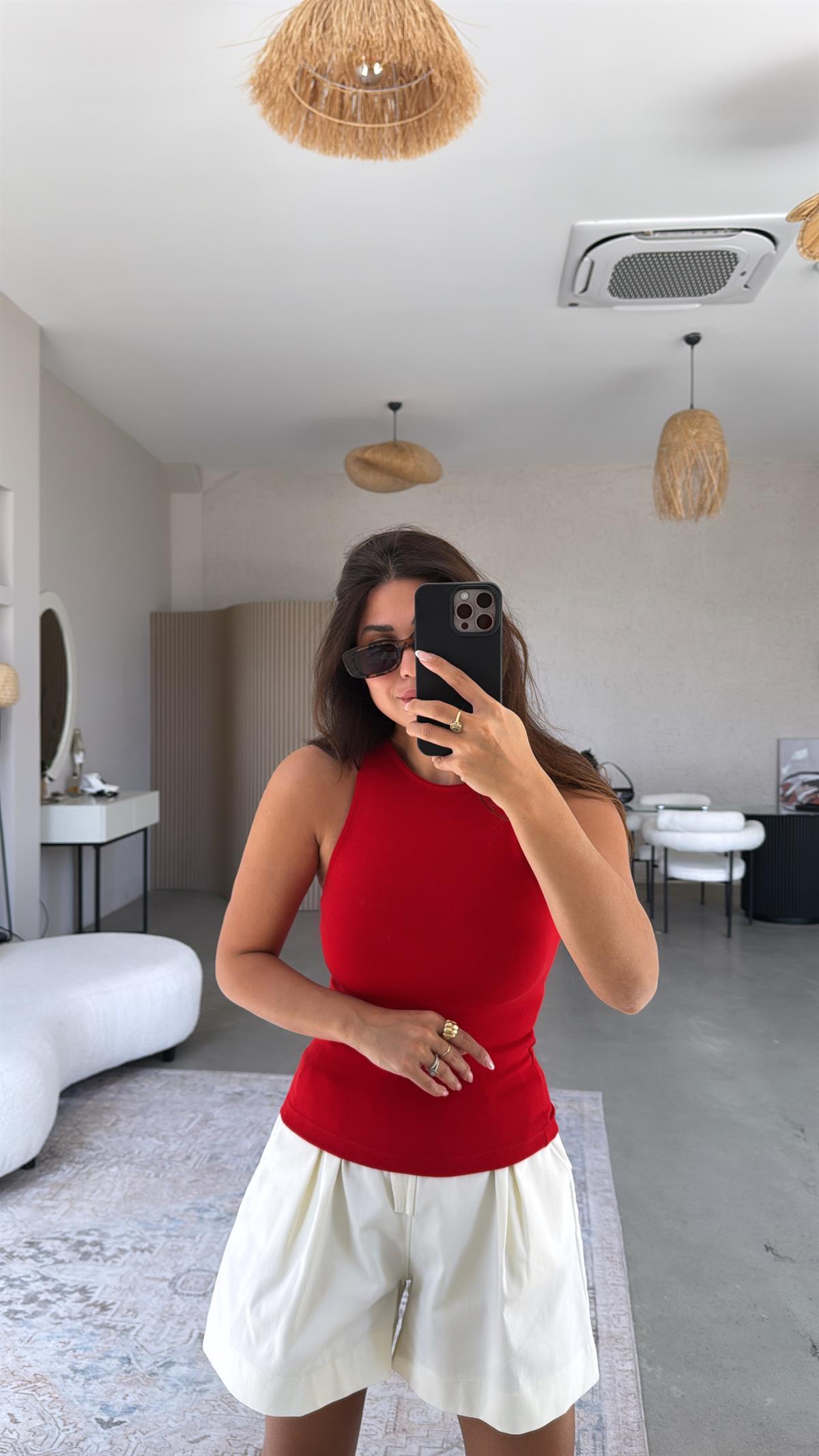 Kırmızı Halter Yaka Yumuşak Modal Atlet