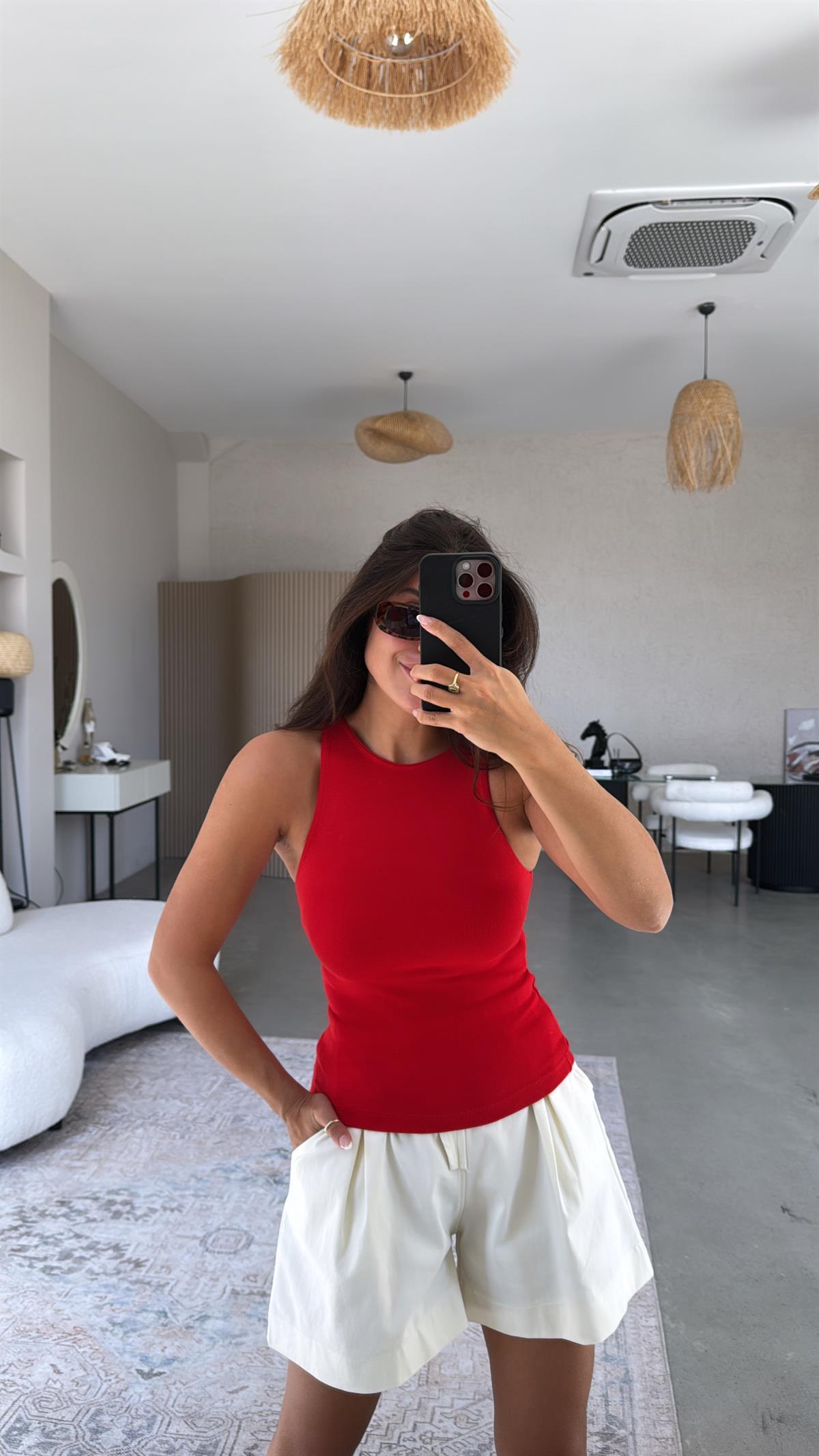 Kırmızı Halter Yaka Yumuşak Modal Atlet