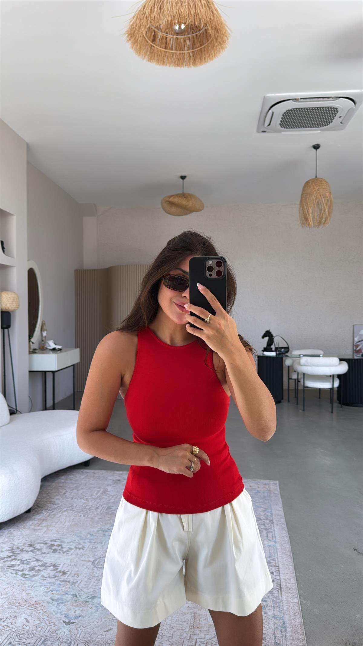 Kırmızı Halter Yaka Yumuşak Modal Atlet