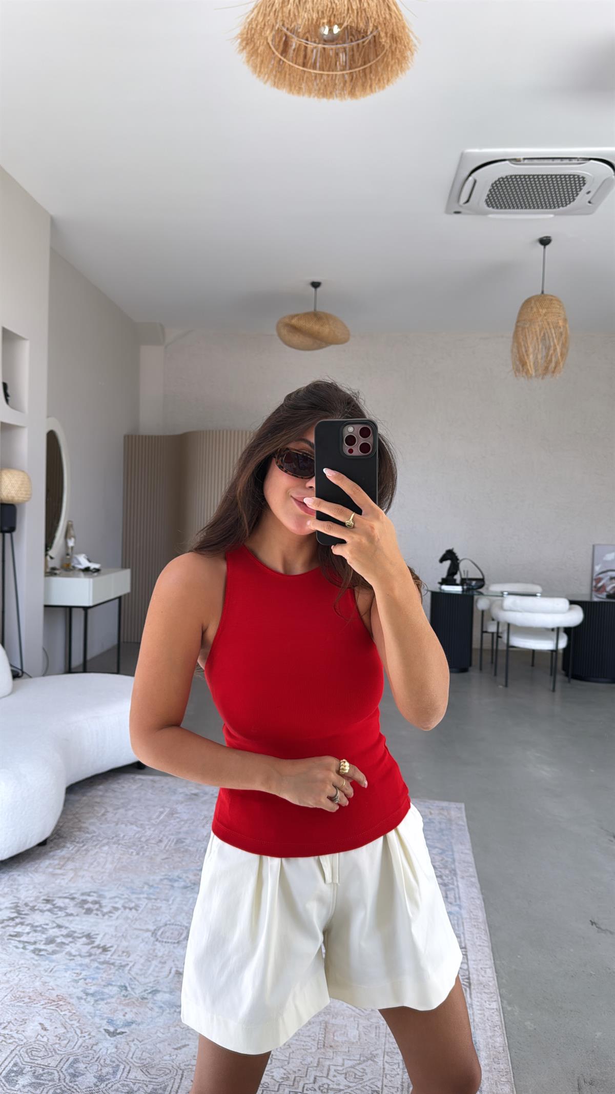 Kırmızı Halter Yaka Yumuşak Modal Atlet