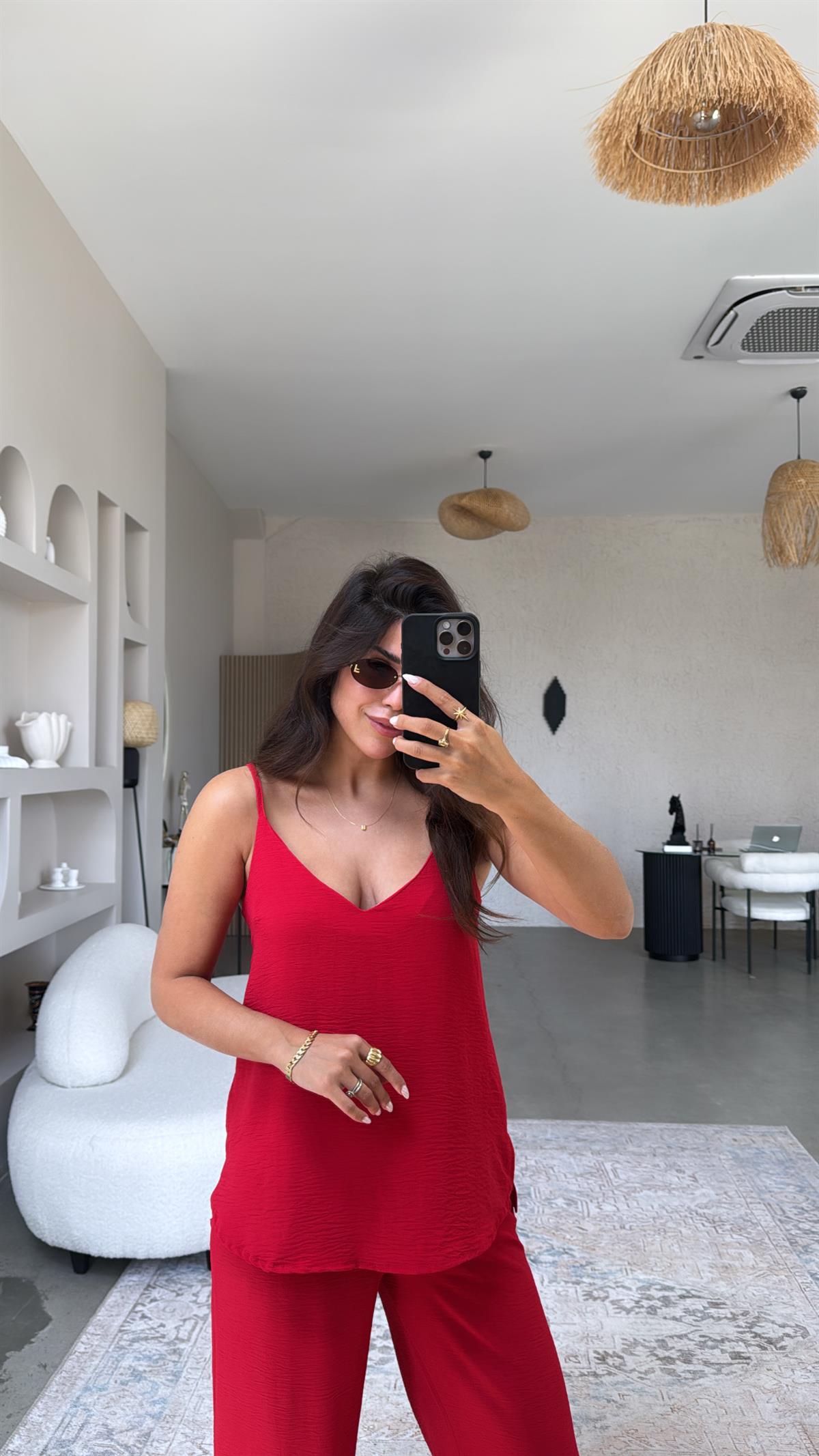 Kırmızı İp Askılı Basic Tiril Takım