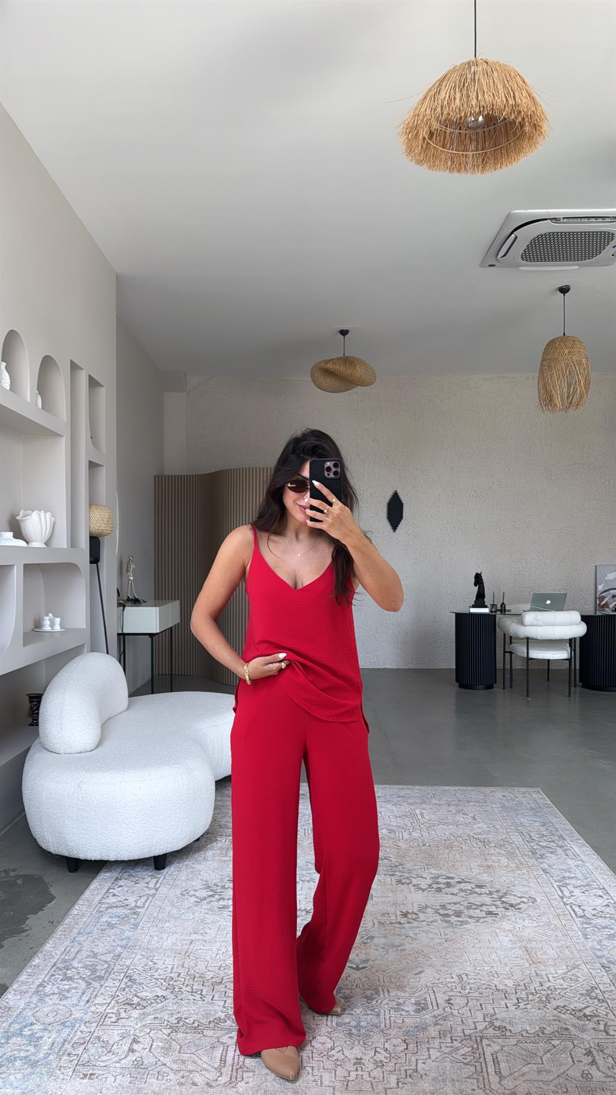 Kırmızı İp Askılı Basic Tiril Takım