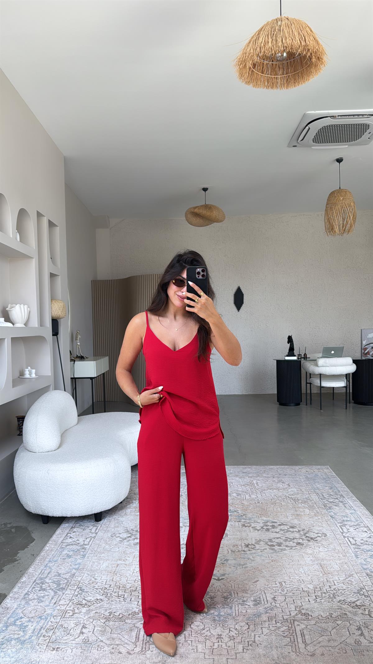 Kırmızı İp Askılı Basic Tiril Takım