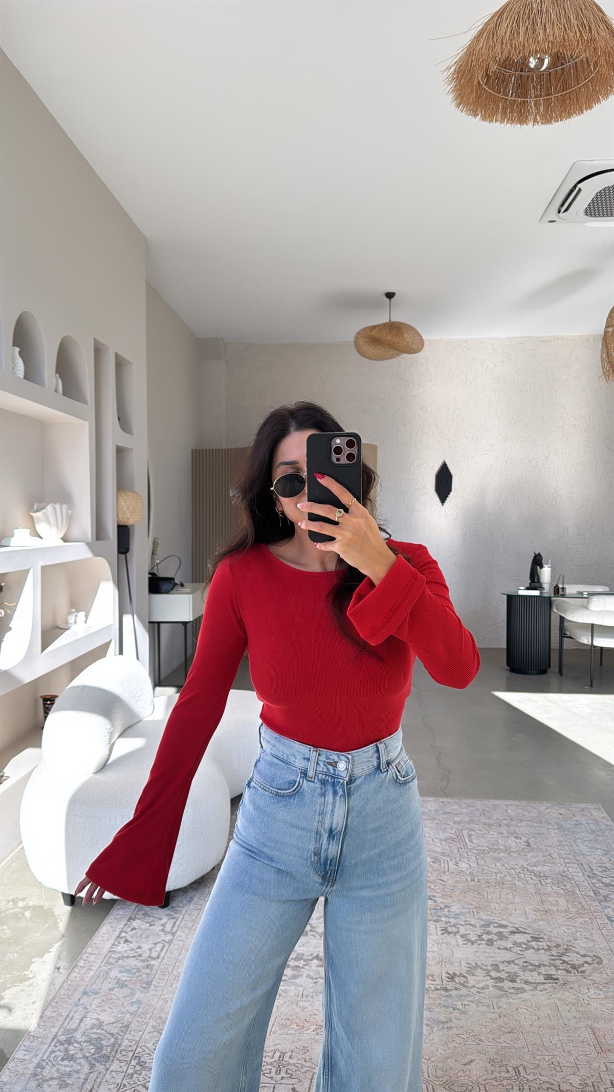 Kırmızı İspanyol Kol Ribana Body