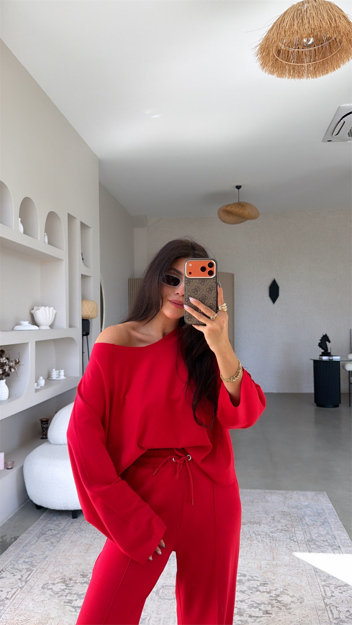 Kırmızı Ters Dikişli Modal Takım