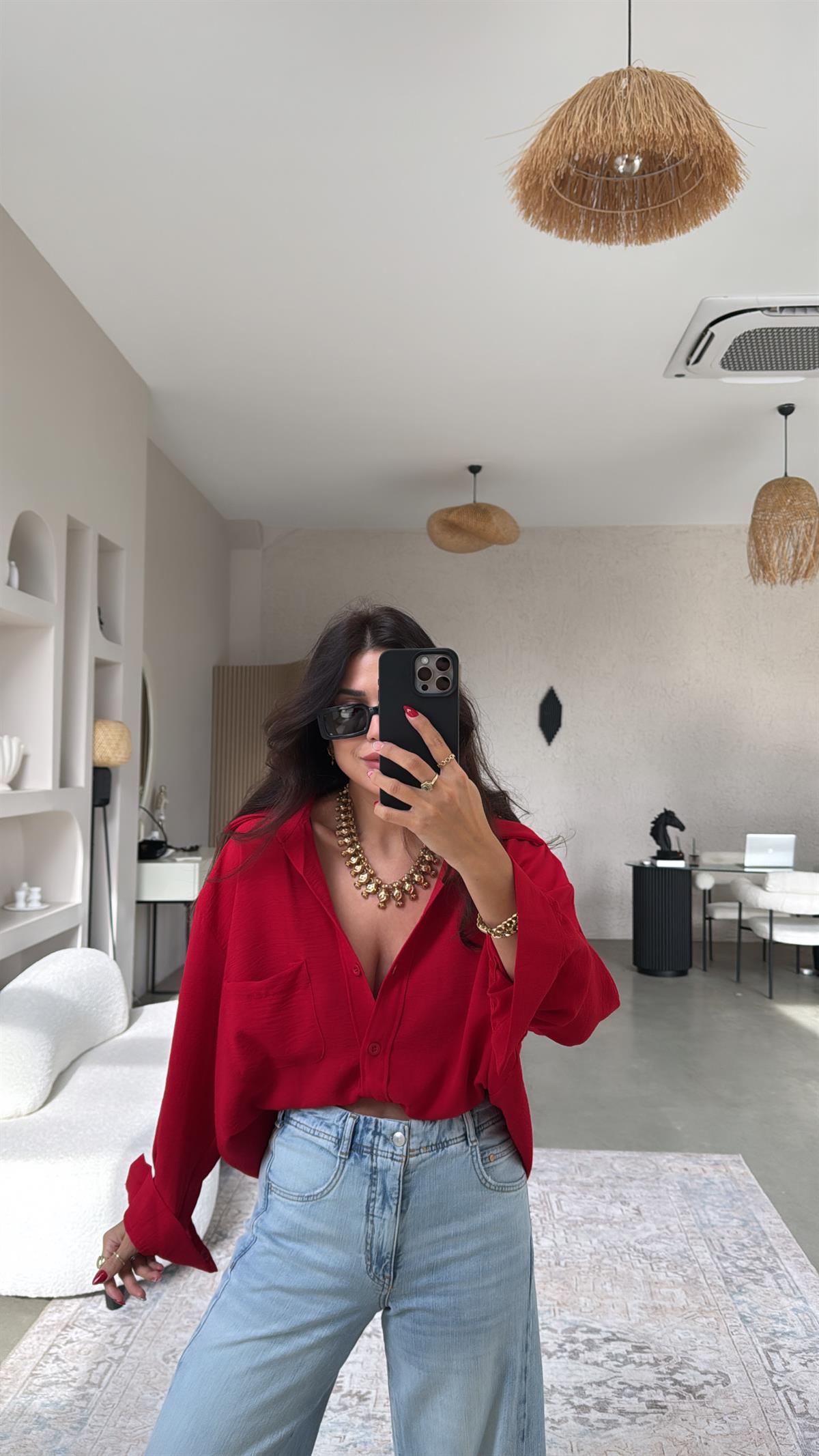 Kırmızı Tiril Gömlek