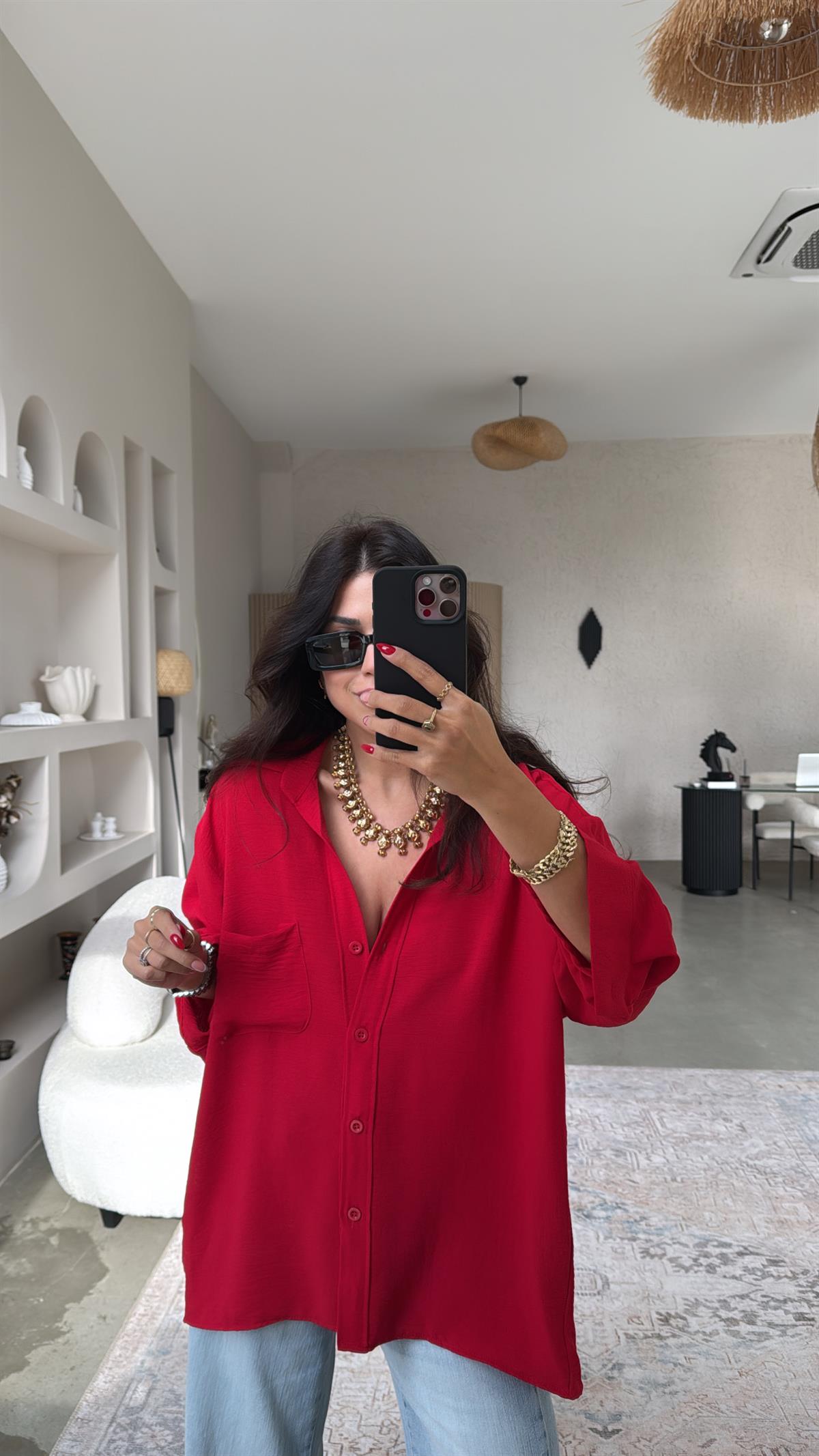 Kırmızı Tiril Gömlek
