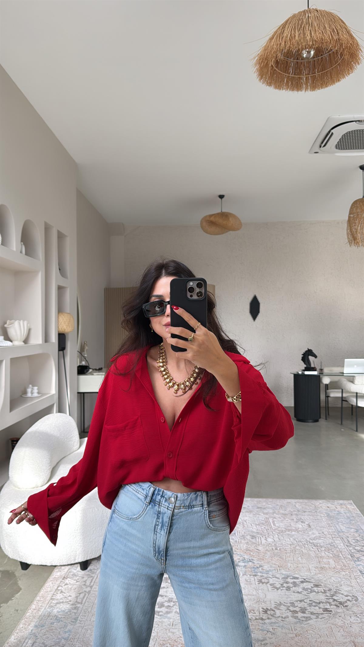 Kırmızı Tiril Gömlek