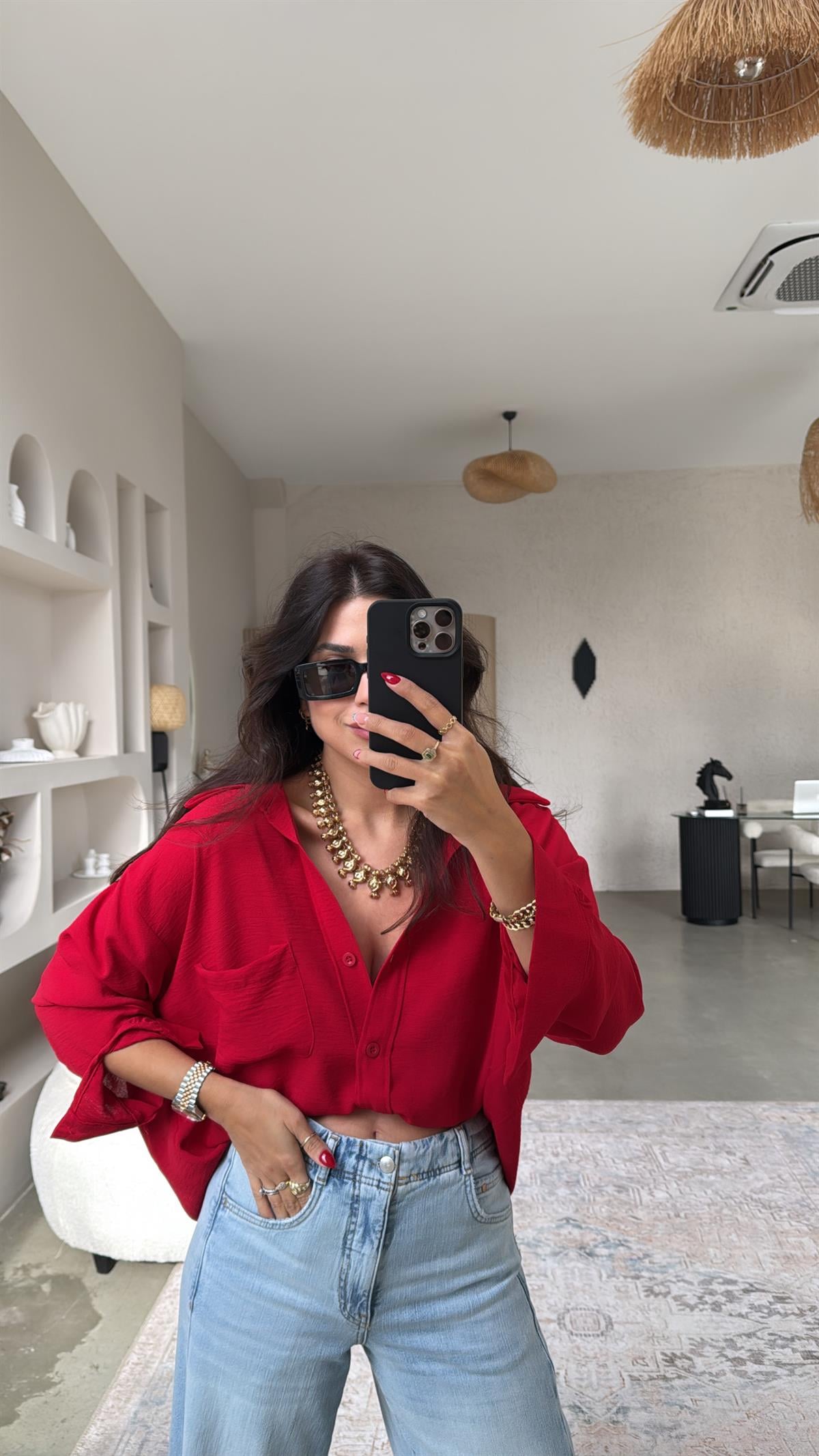 Kırmızı Tiril Gömlek