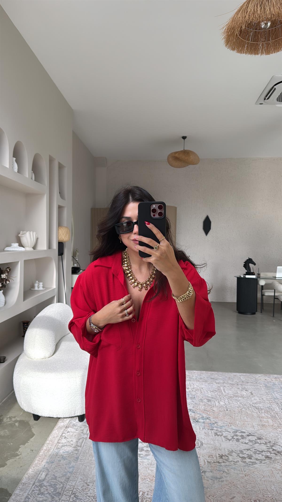 Kırmızı Tiril Gömlek