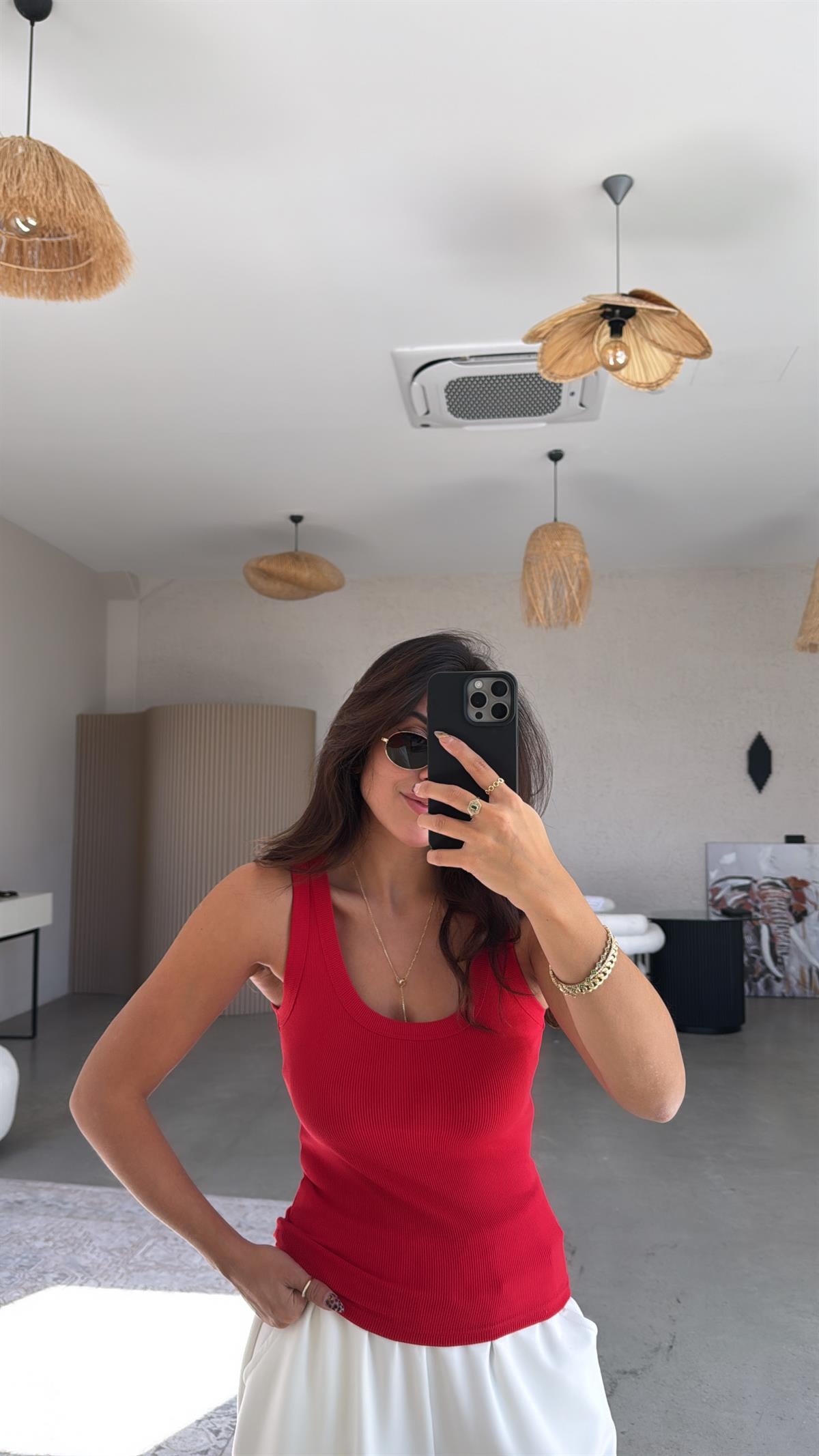 Kırmızı U Yaka Ribana Atlet