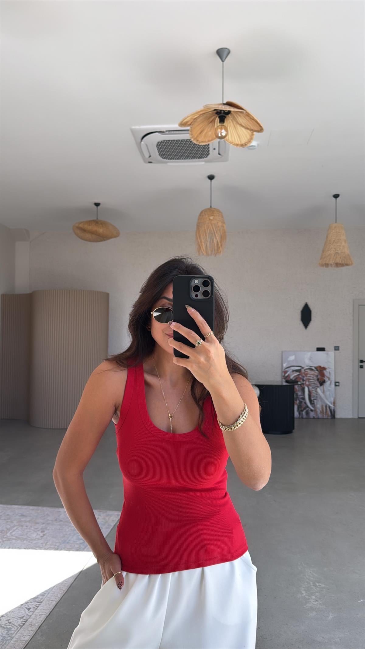 Kırmızı U Yaka Ribana Atlet