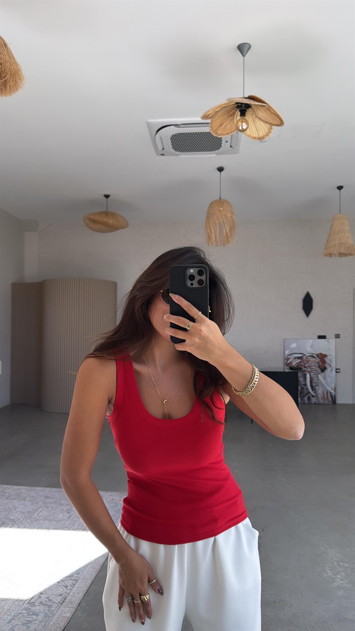 Kırmızı U Yaka Ribana Atlet