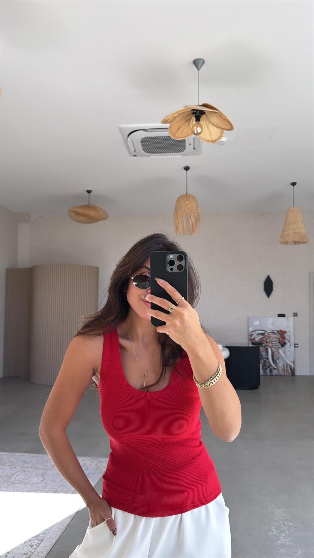 Kırmızı U Yaka Ribana Atlet