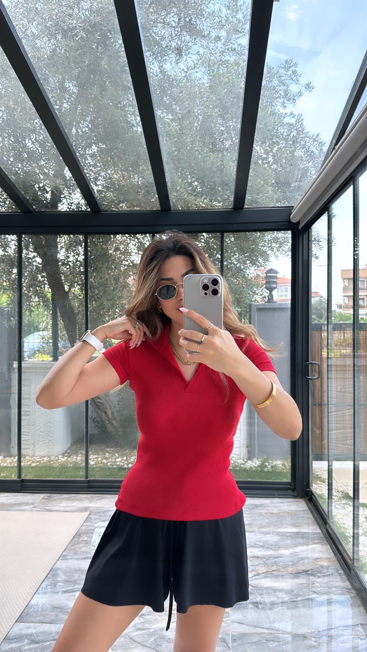Kırmızı Yakalı Ribana Tshirt
