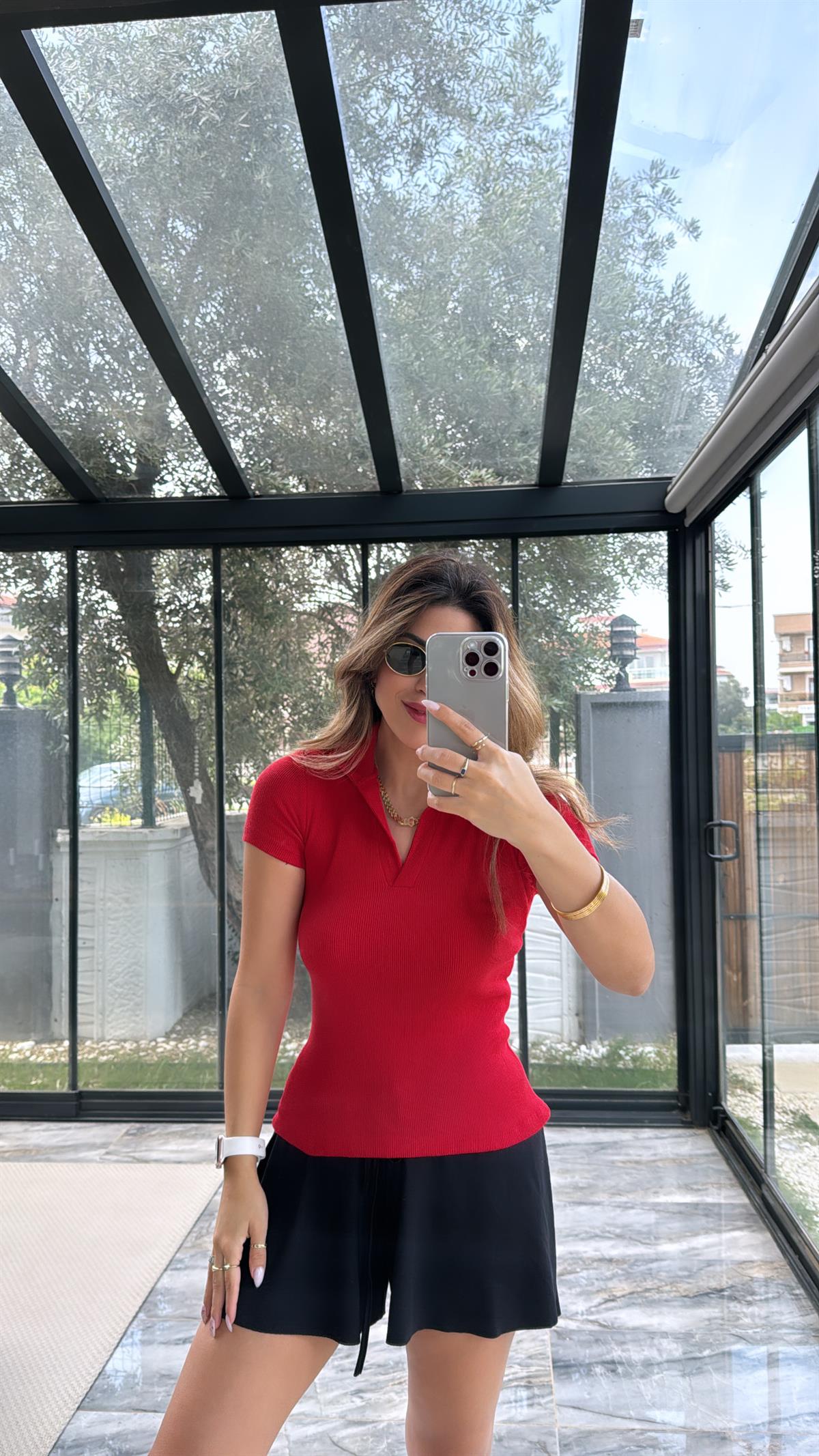 Kırmızı Yakalı Ribana Tshirt
