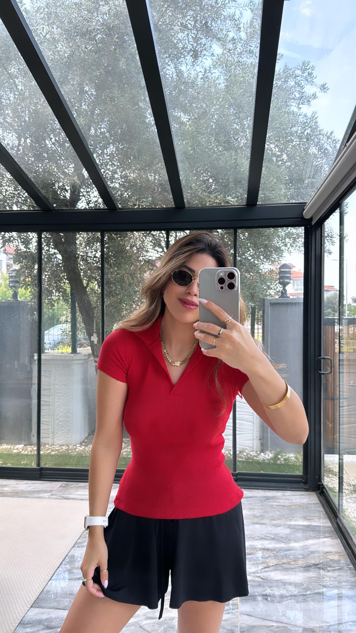 Kırmızı Yakalı Ribana Tshirt