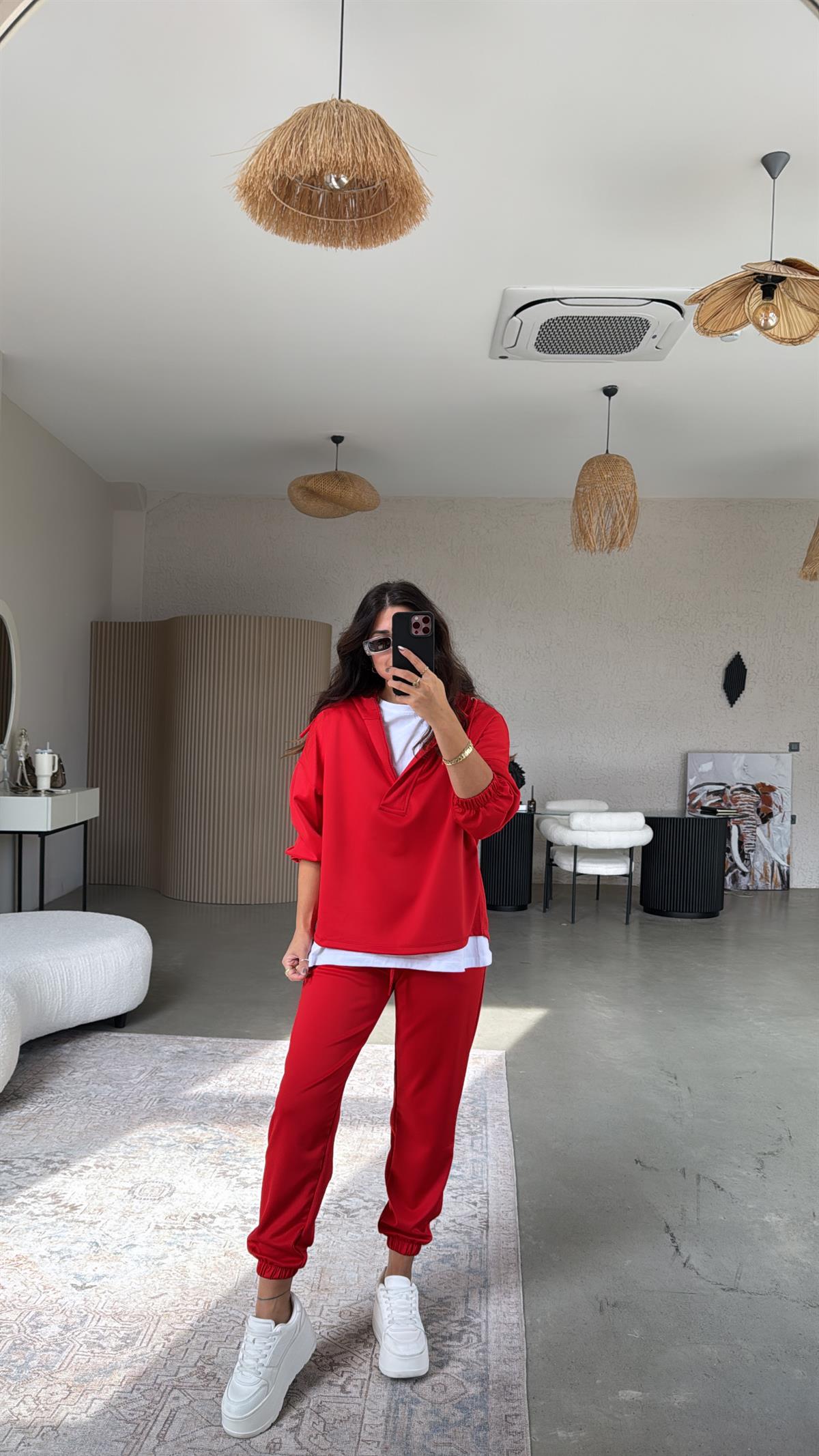 Kırmızı Yarım Fermuarlı Scuba Takım