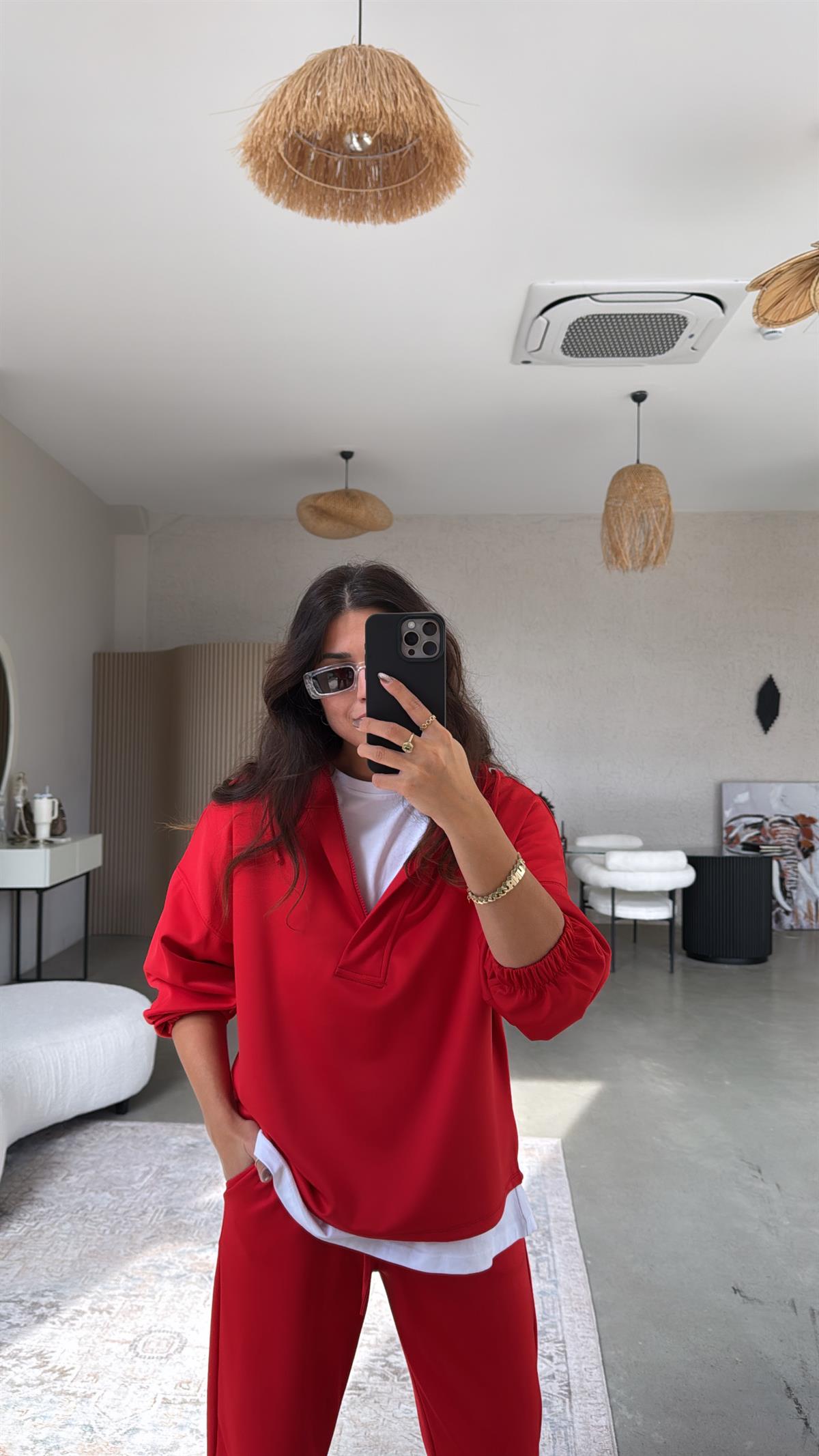 Kırmızı Yarım Fermuarlı Scuba Takım