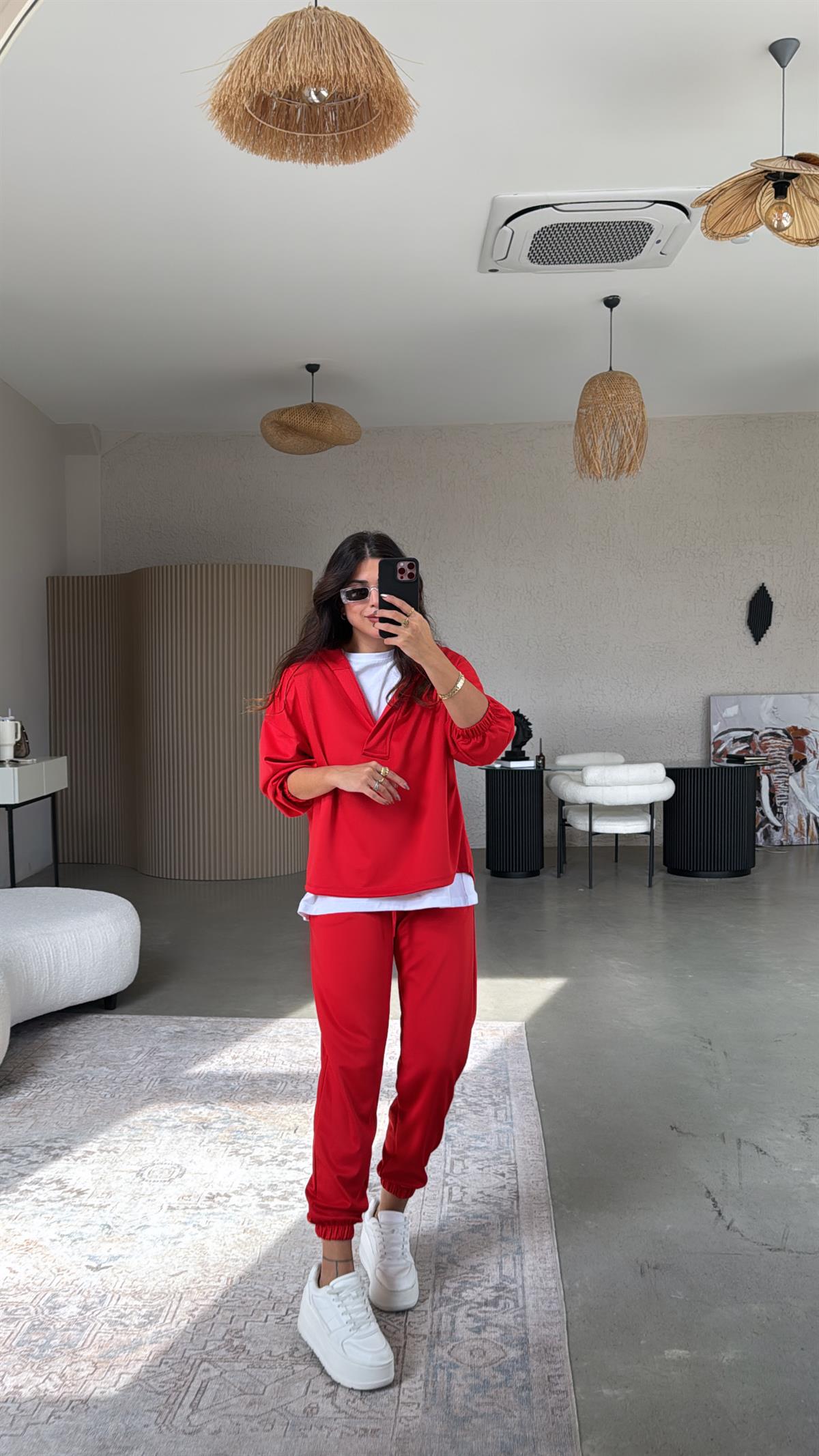 Kırmızı Yarım Fermuarlı Scuba Takım