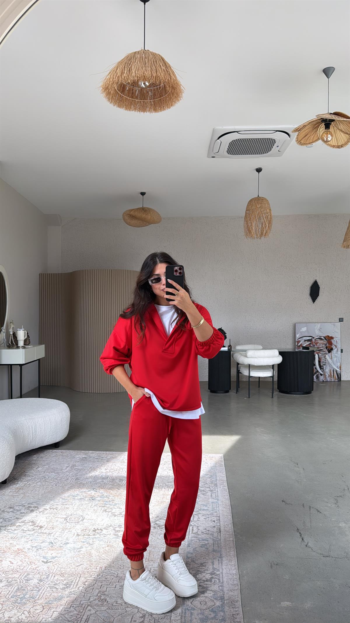 Kırmızı Yarım Fermuarlı Scuba Takım