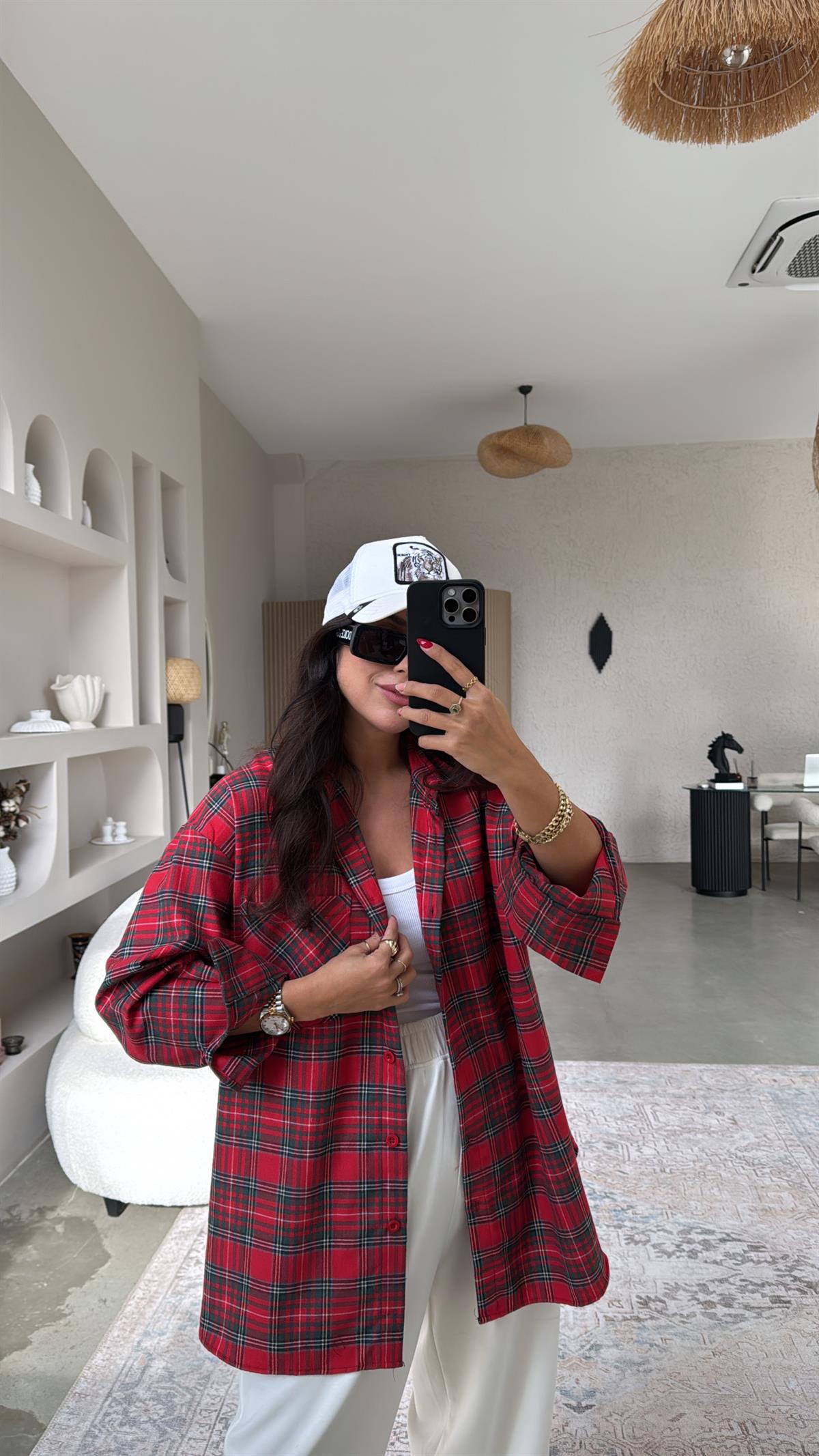 Klasik Kırmızı Ekose Pamuklu Gömlek