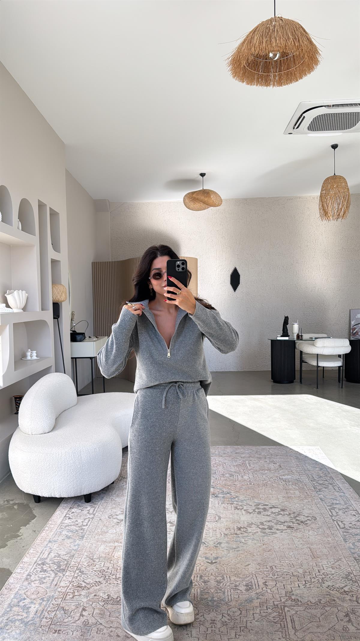 Koyu Gri Fermuarlı Selanik Takım