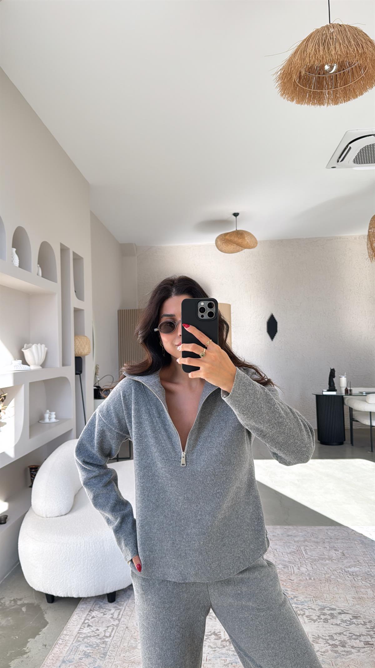 Koyu Gri Fermuarlı Selanik Takım